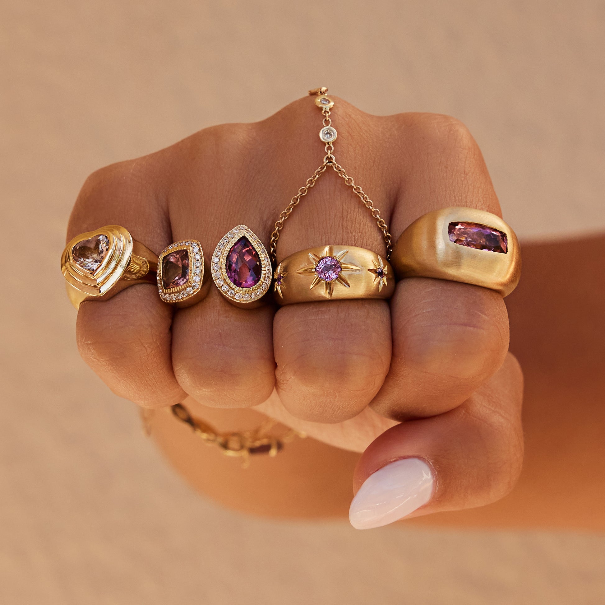 Triple Pink Sapphire Starburst Dome Ring