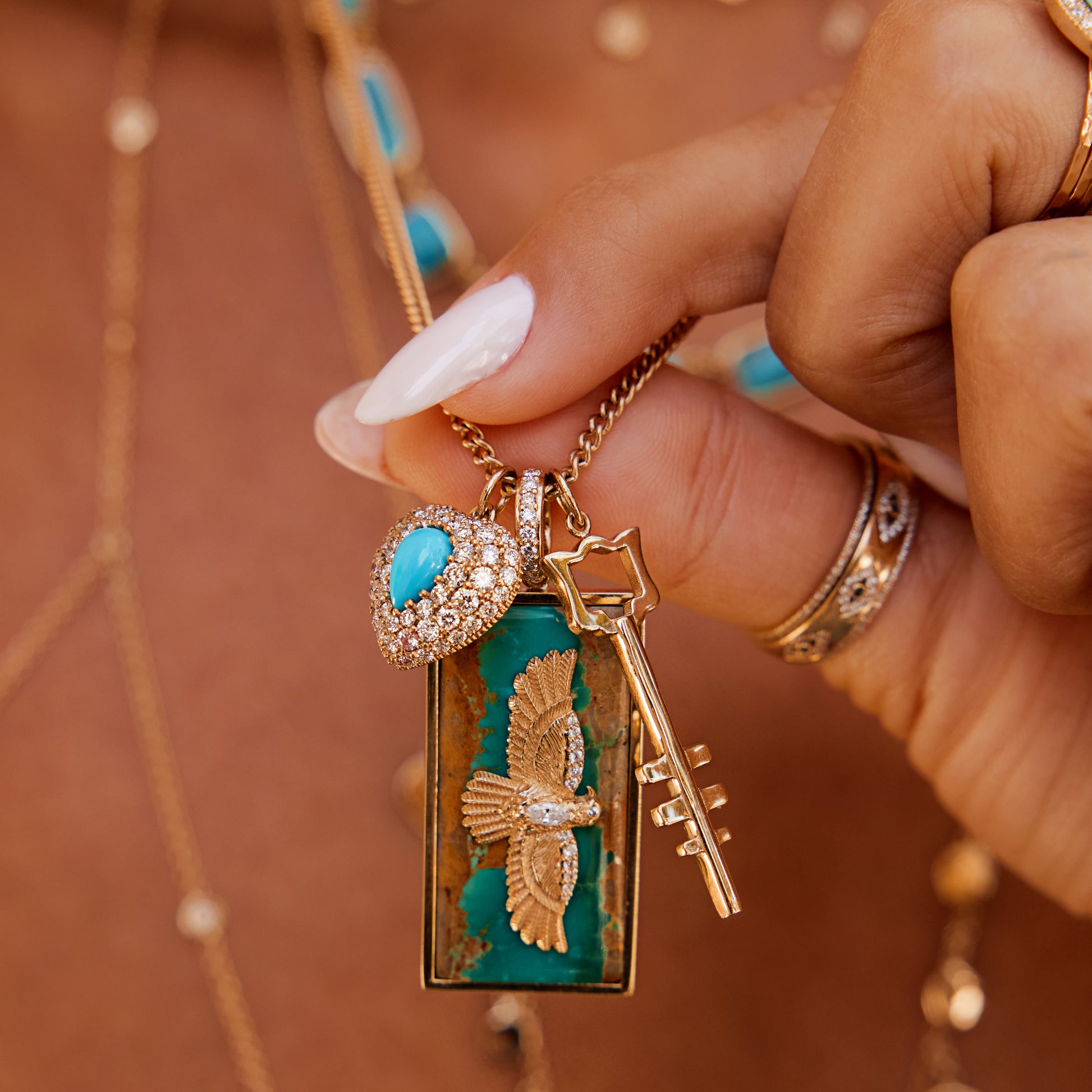 Pave Turquoise Teardrop Puffy Heart Charm