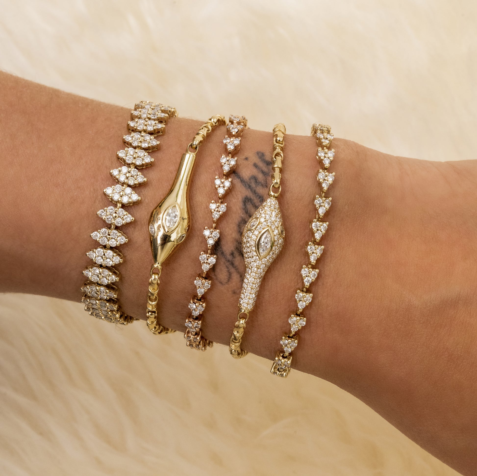 Pavé Marquise Diamond Snake Head Rolo Chain Bracelet