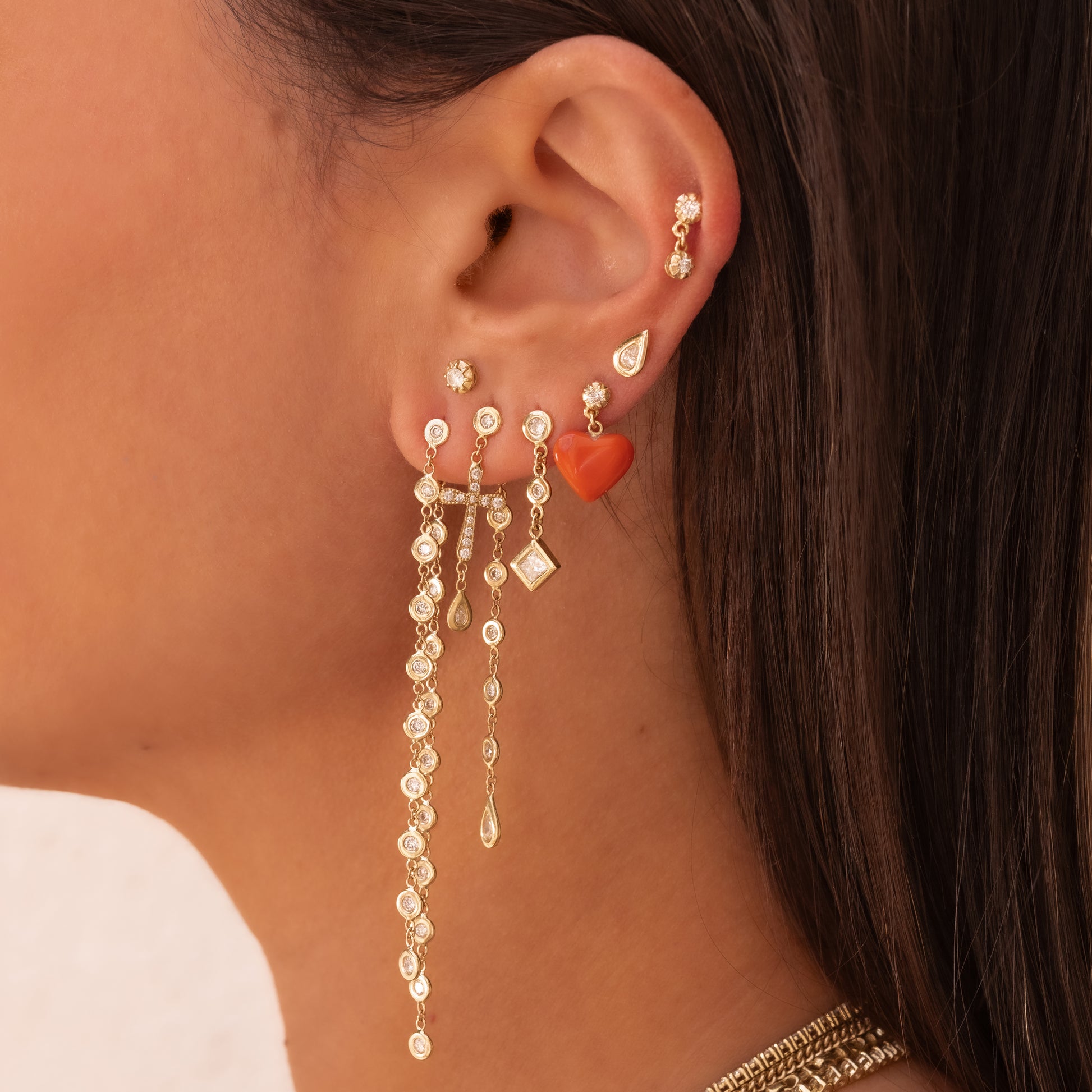 Round + Teardrop Diamond Pave Cross Drop Stud