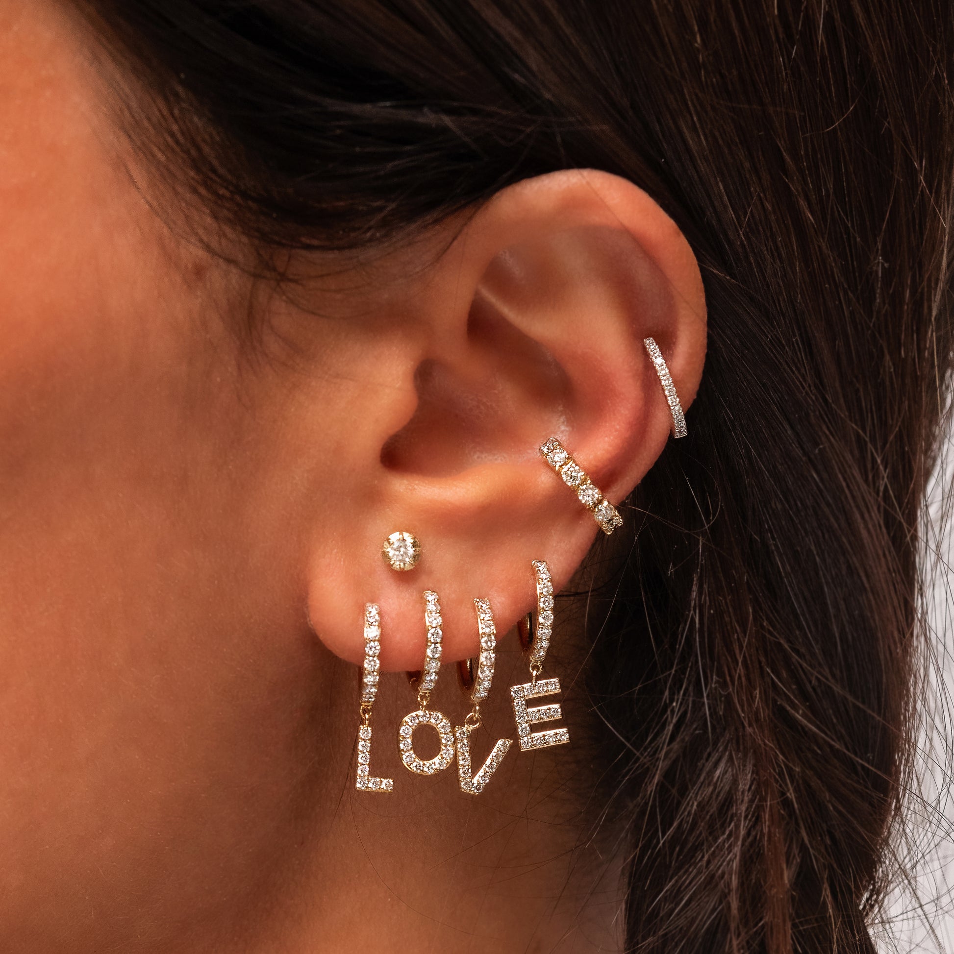 Pave Diamond Letter Mini Hoop