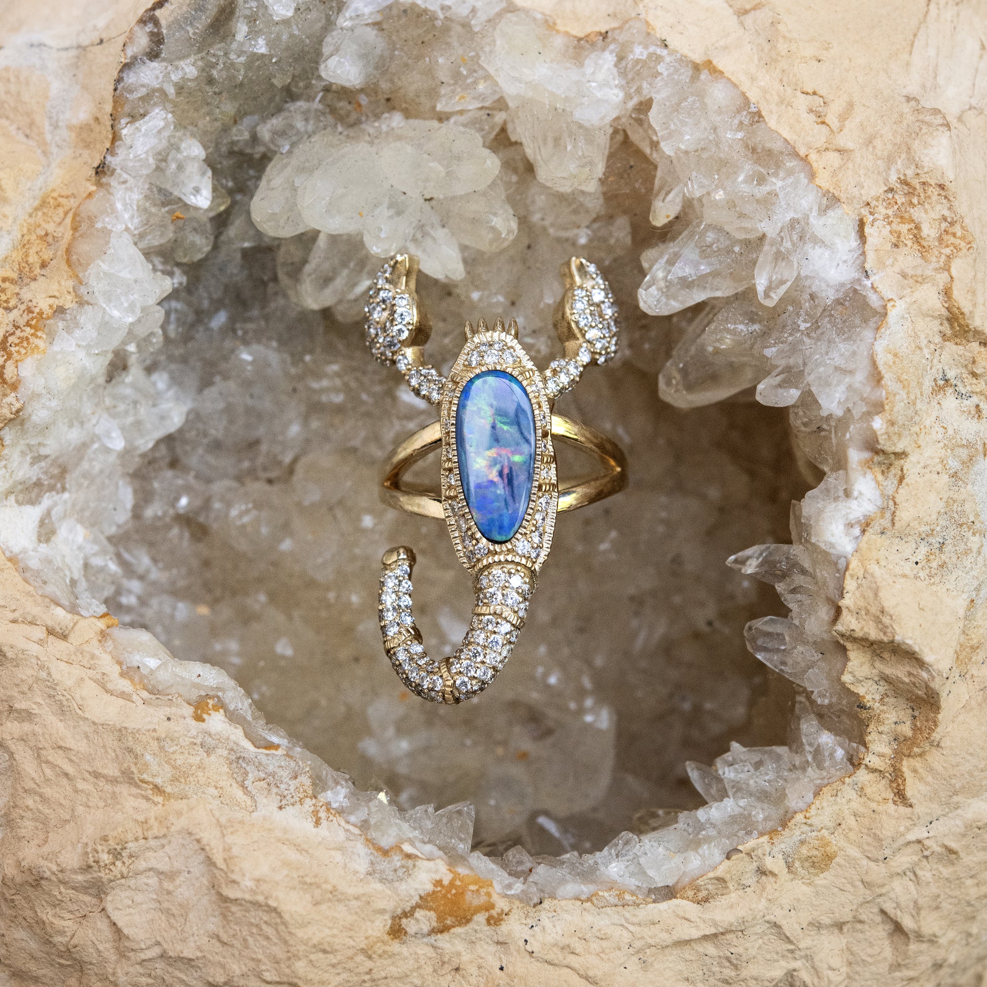 Large Opal Pave Scorpion Ring