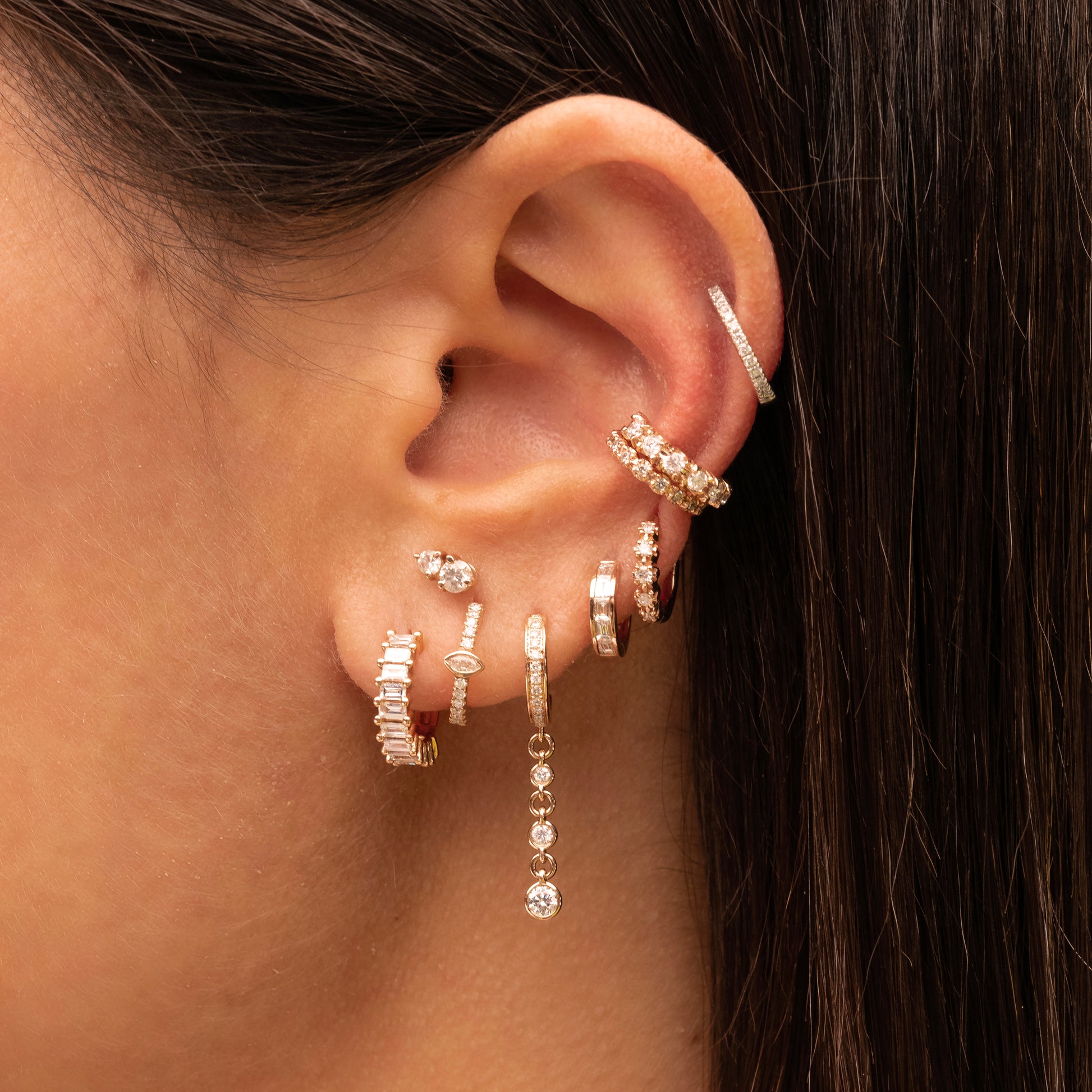 FULL DIAMOND BAGUETTE MINI HOOP