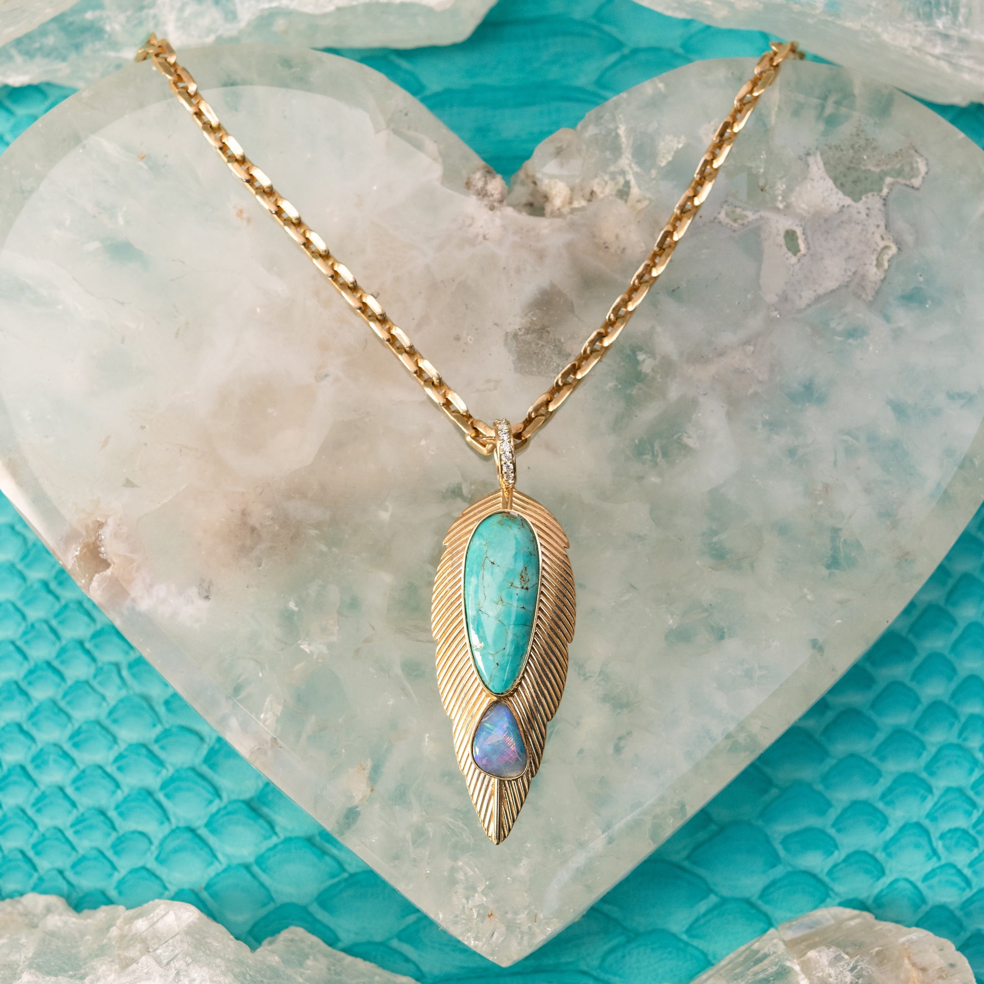 Freeform Turquoise + Opal Feather Charm