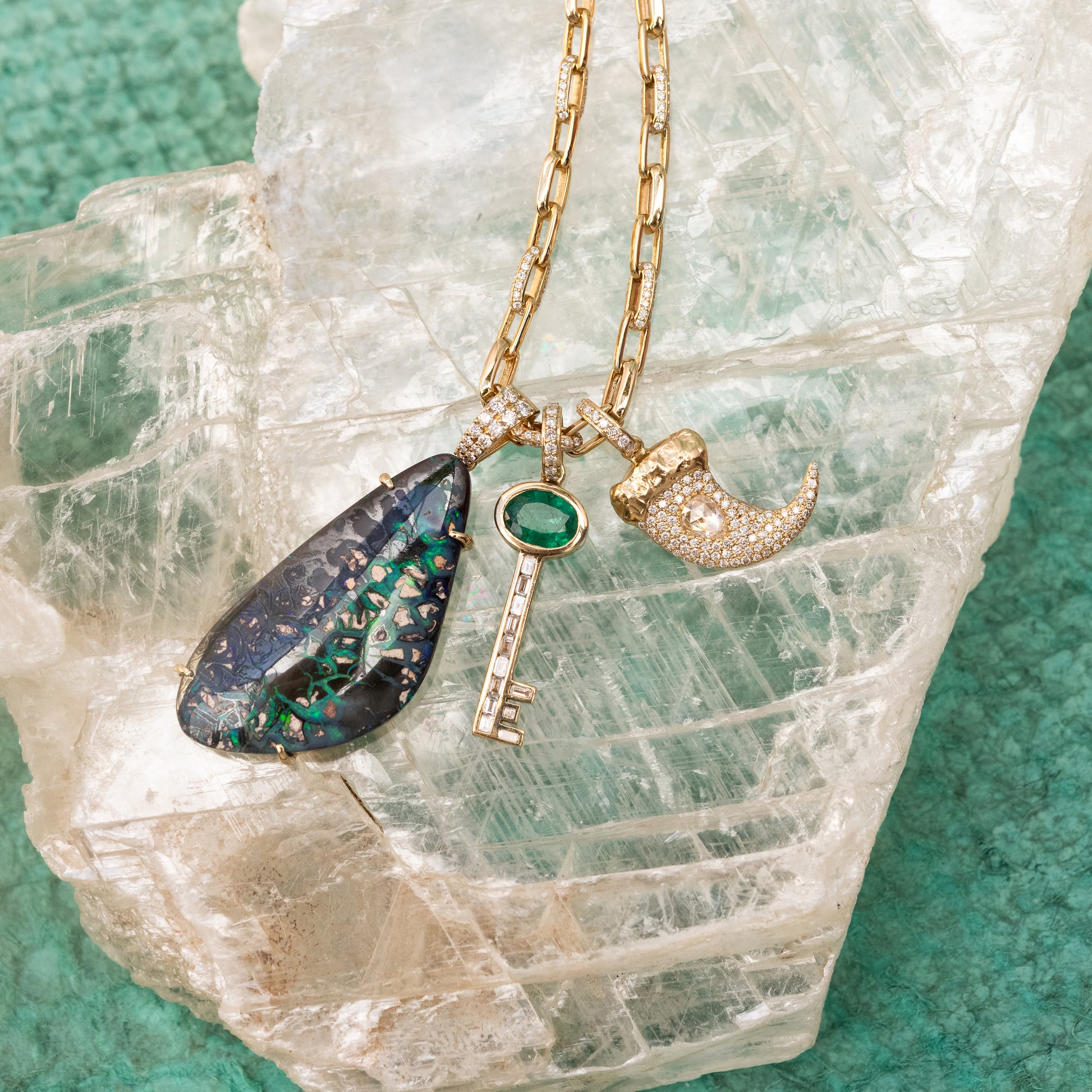 Emerald Baguette Diamond Key Charm