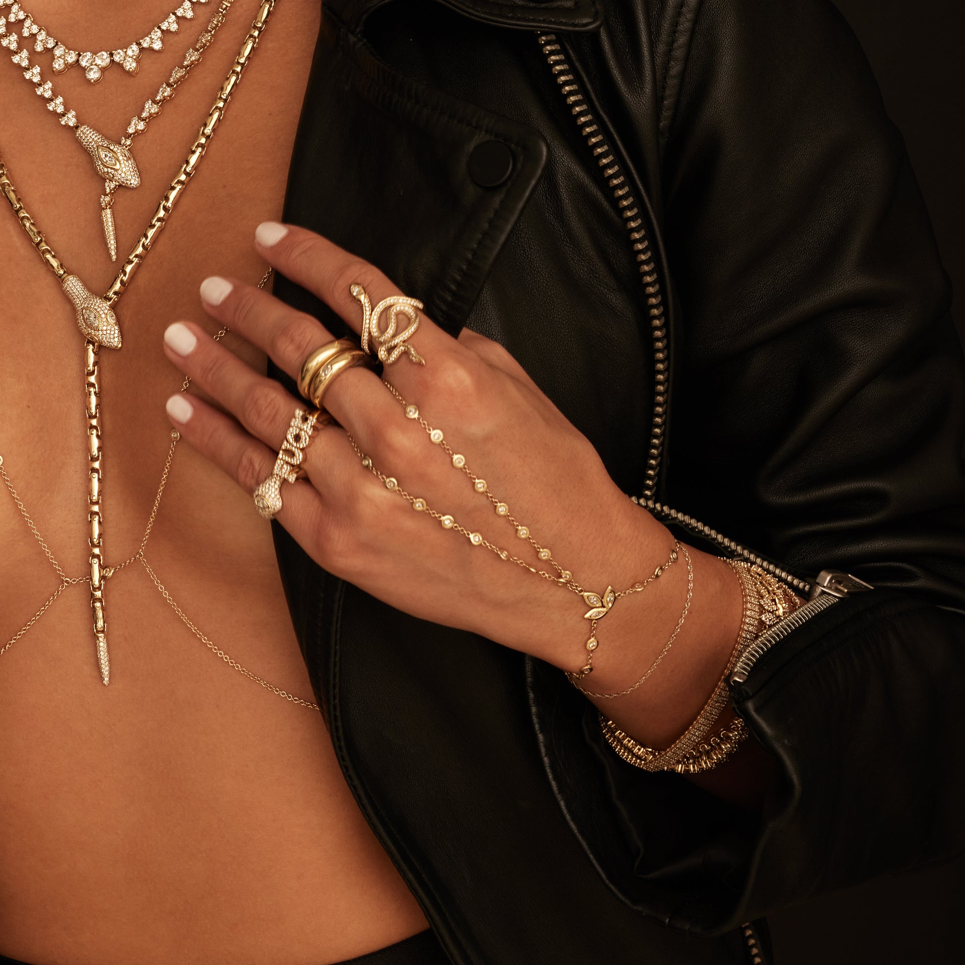 Marquise Diamond Double Stem Finger Bracelet