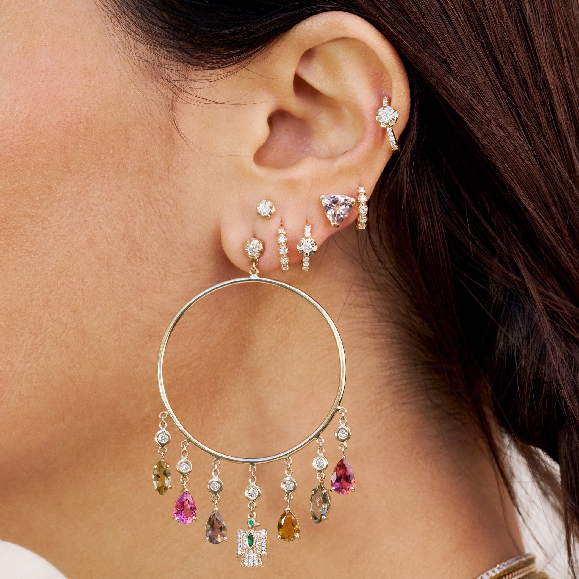 Gemstone + Pave Thunderbird Shaker Front Facing Hoop
