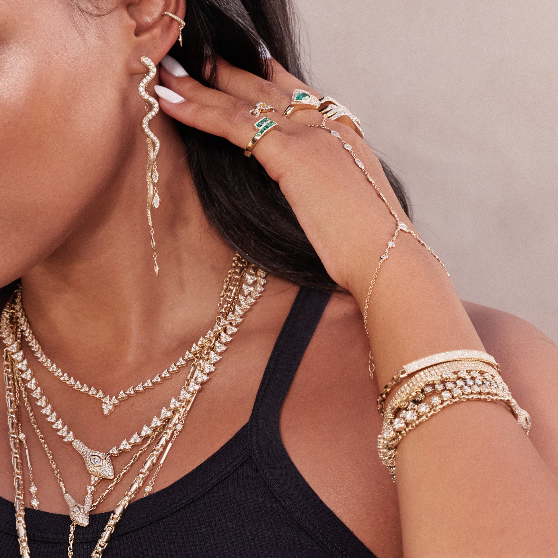Pave Snake + 7 Marquise Diamond Front Back Stud