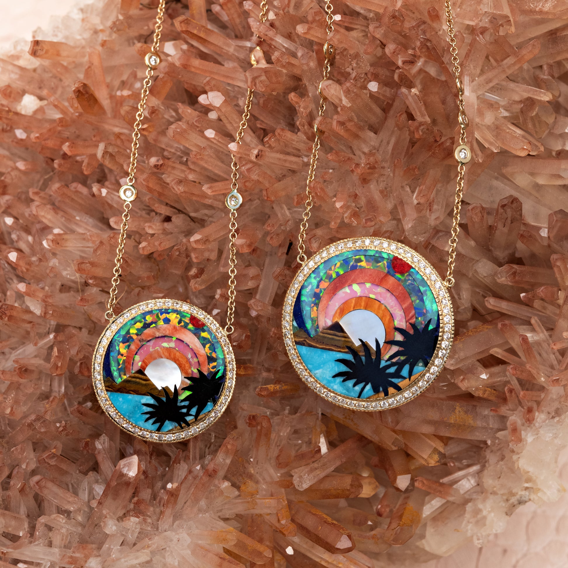 Pave Diamond Tropical Scenic Inlay Necklace