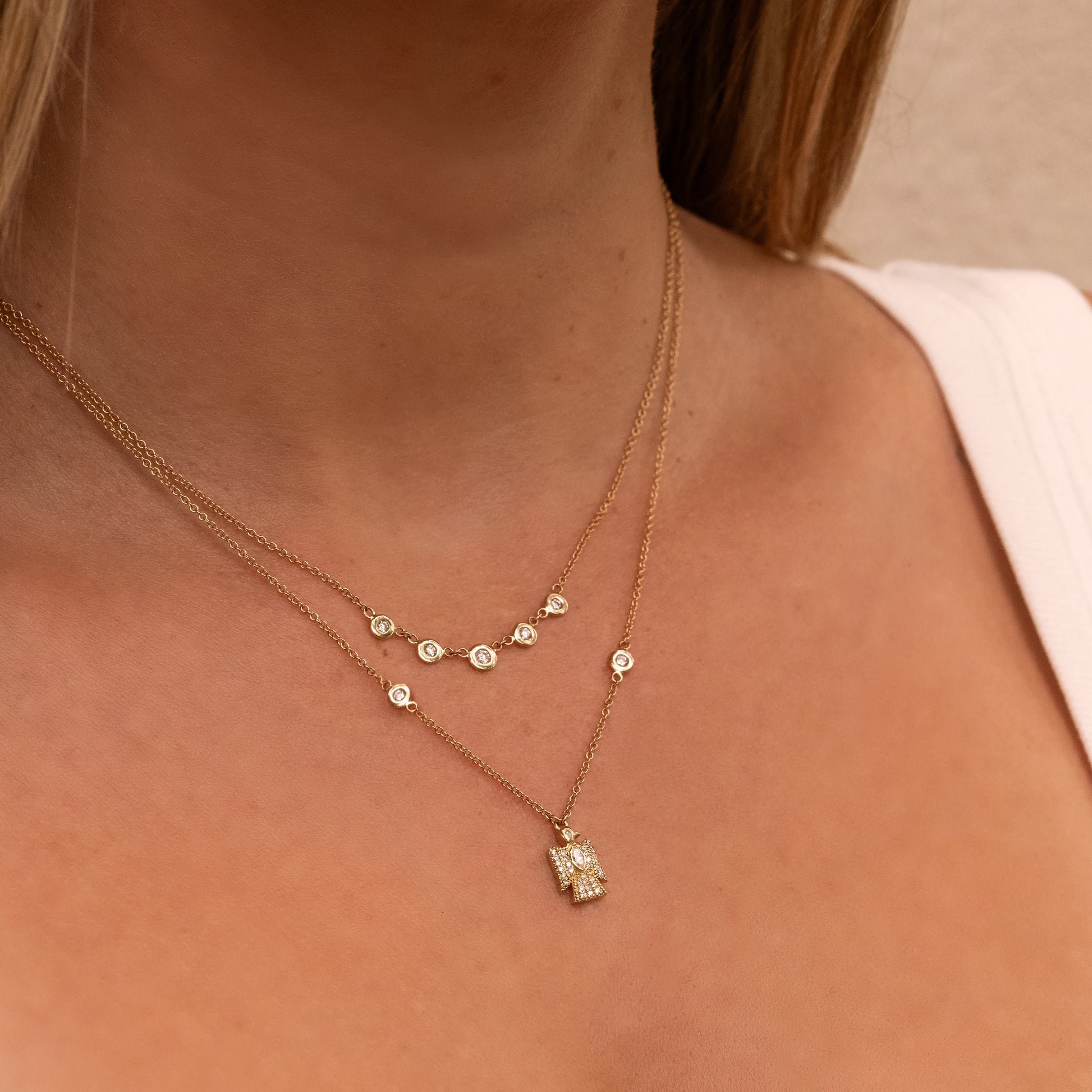 Tiny Pave Marquise Diamond Center Thunderbird Necklace