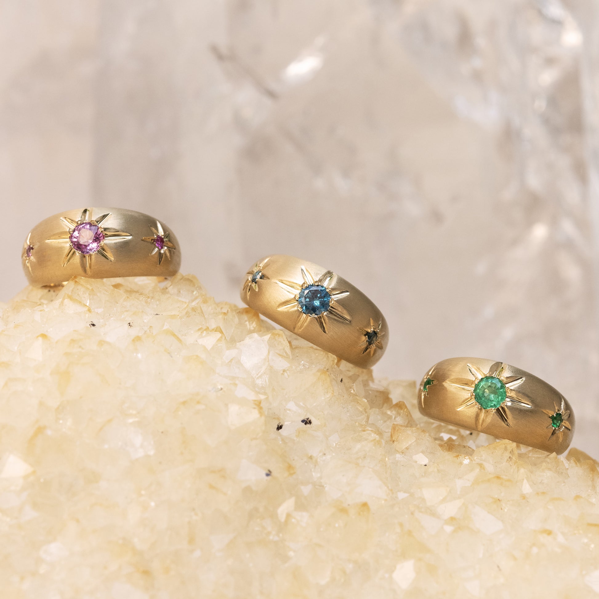 Triple Pink Sapphire Starburst Dome Ring