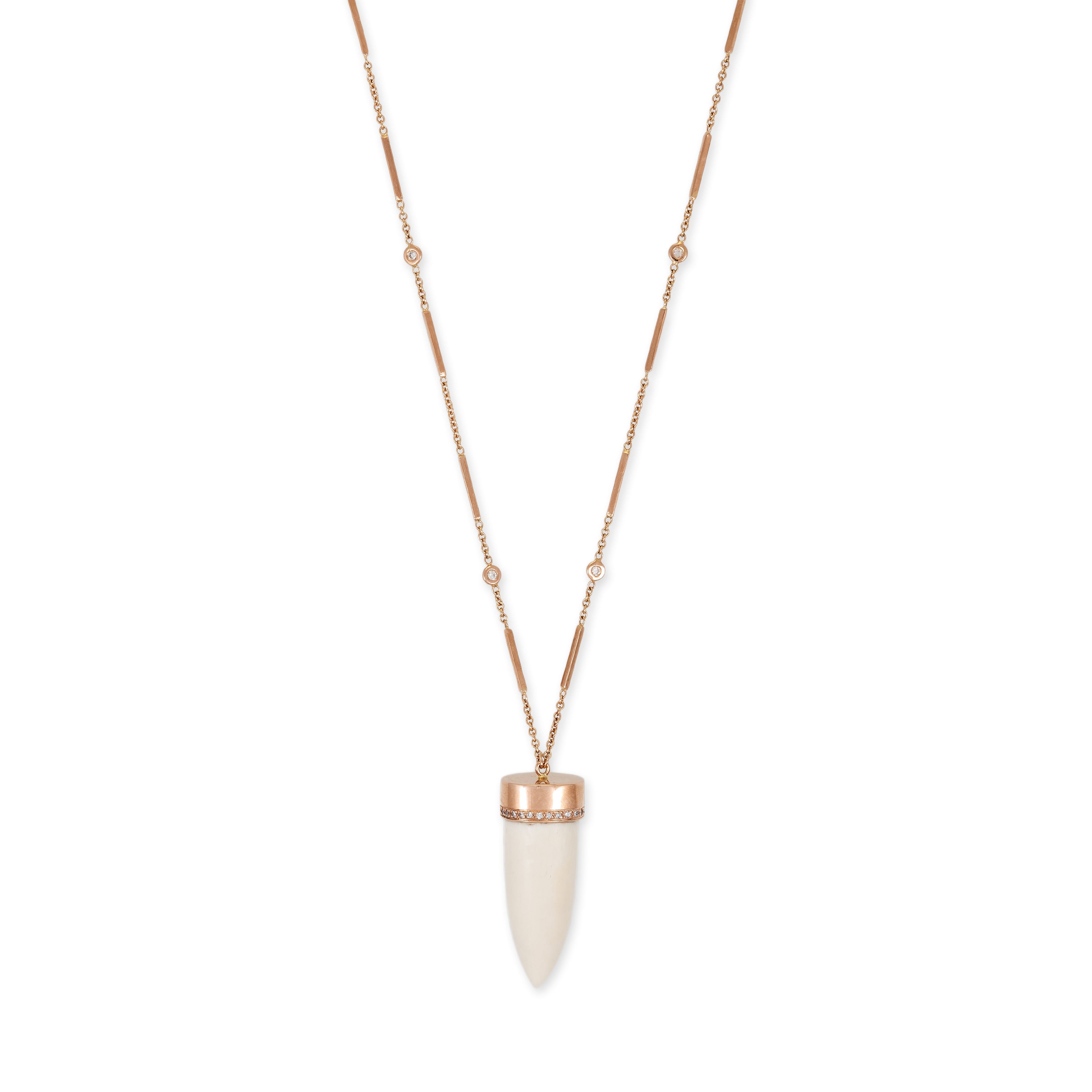 PAVE CAP THICK BONE TUSK CHARM ON SMOOTH BAR NECKLACE