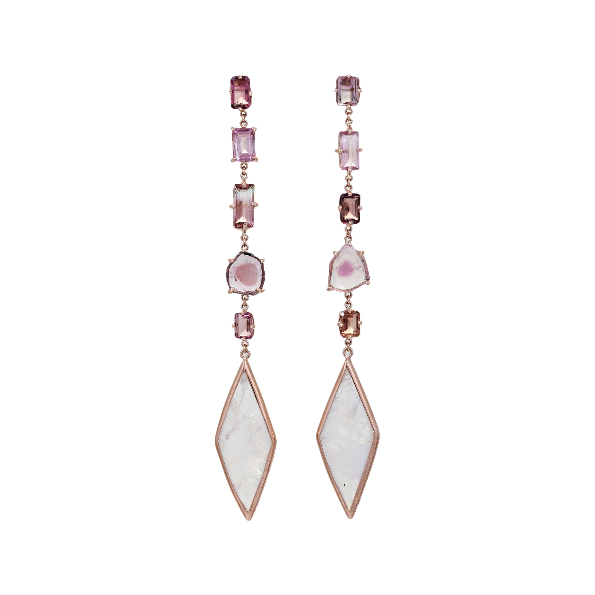 PINK TOURMALINE + MOONSTONE KITE EARRINGS