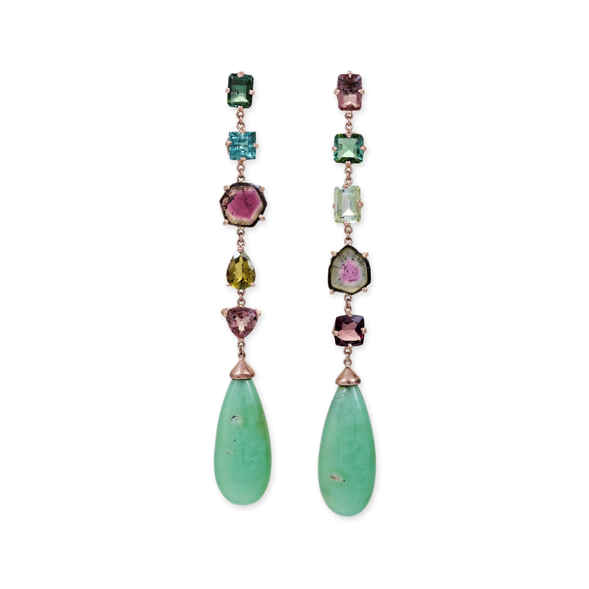 ASSORTED TOURMALINE + LARGE CHRYSOPRASE DROPLET EARRINGS