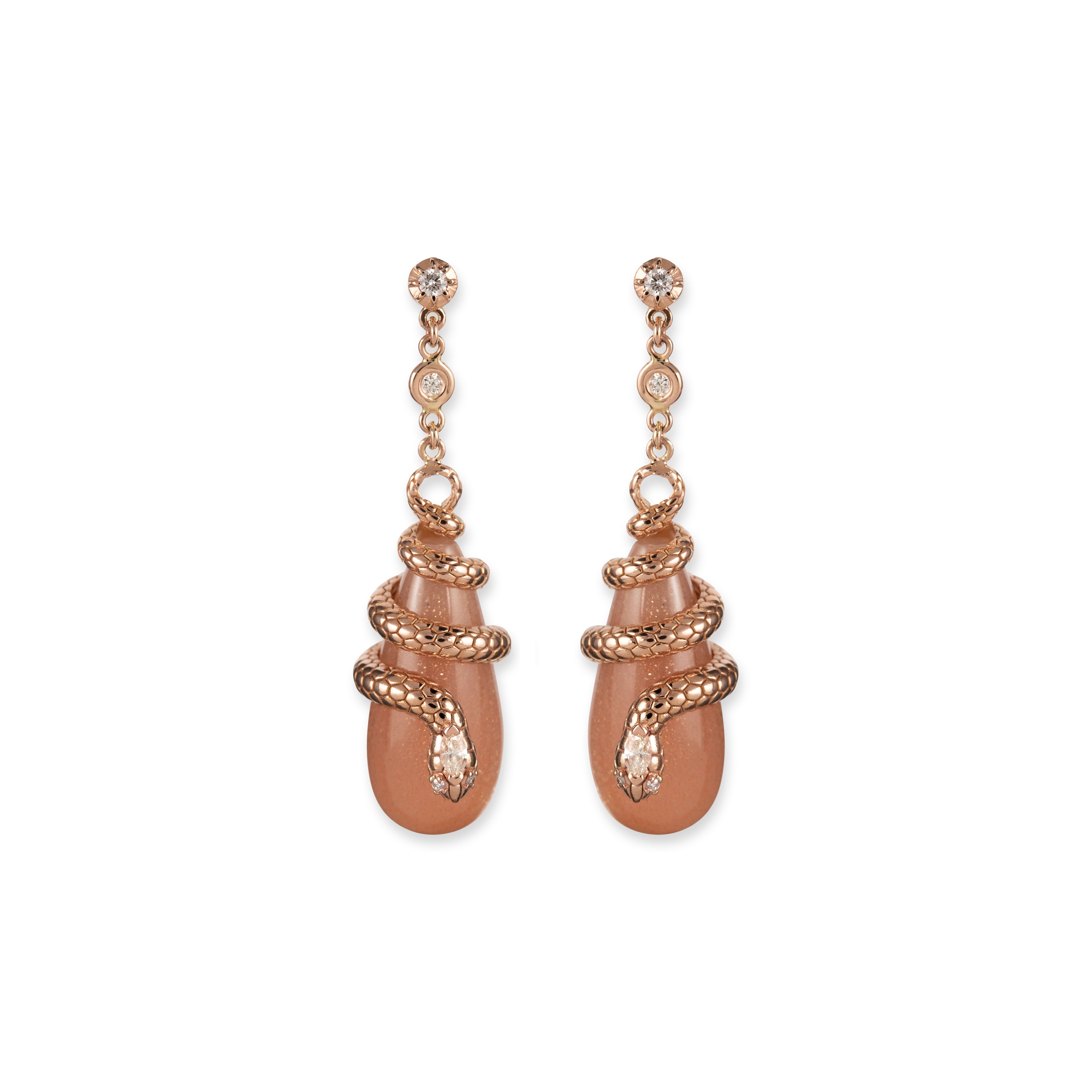 Diamond Snake Wrapped Peach Moonstone Droplet Earrings – Jacquie Aiche