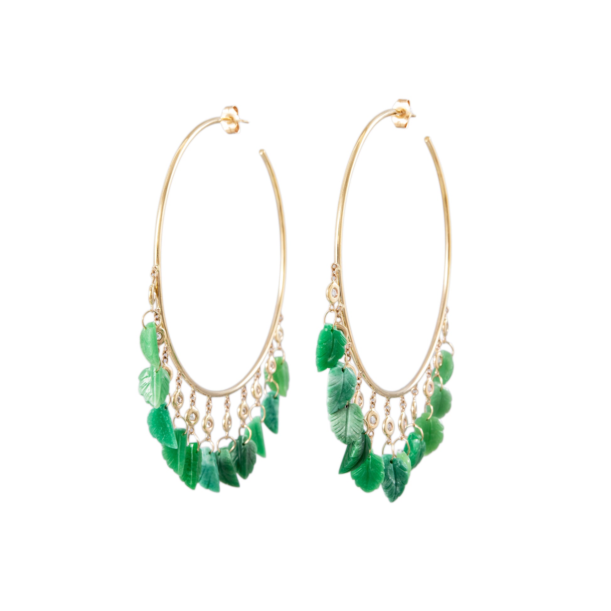 11 DIAMOND CHRYSOPRASE LEAF SHAKER HOOPS