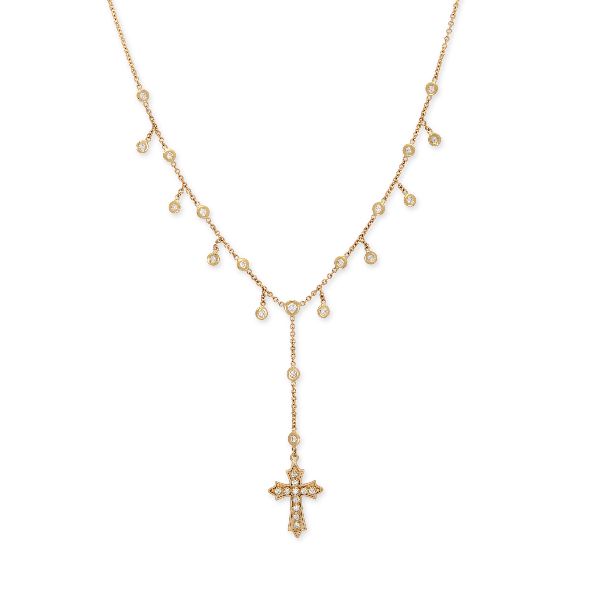 Sophia Diamond Cross Bottom + Shaker Diamond Y Necklace