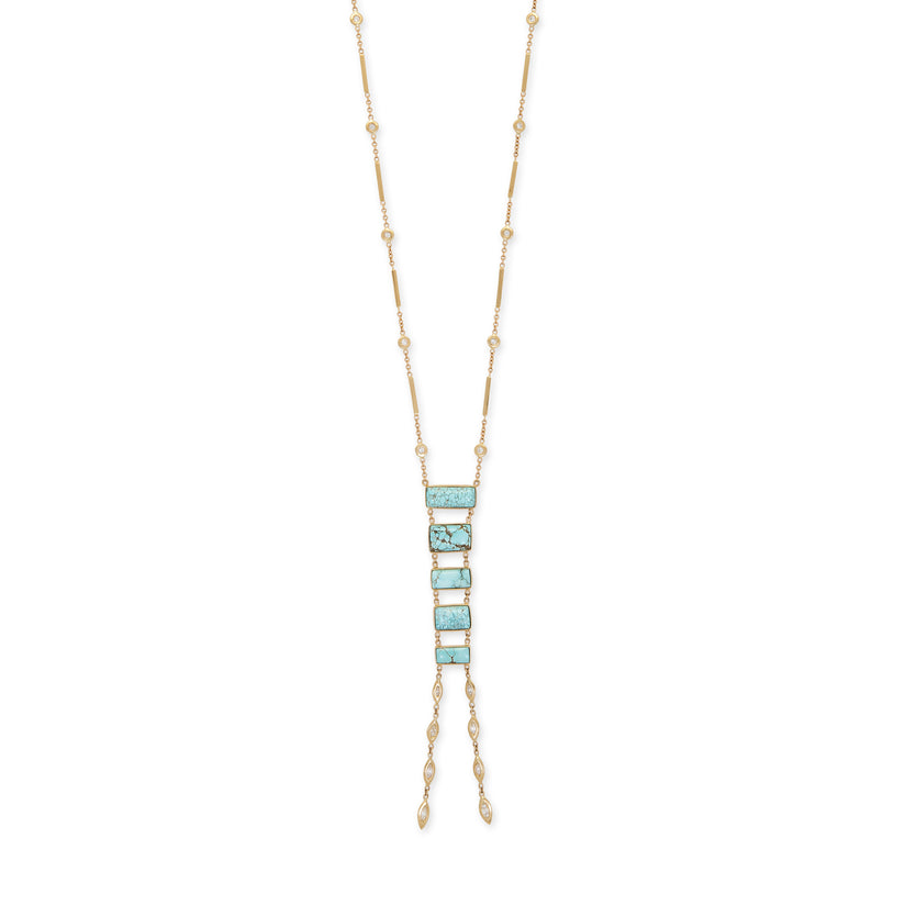 GRADUATED TURQUOISE LADDER + 8 MARQUISE DIAMOND SHOWER SMOOTH BAR NECKLACE