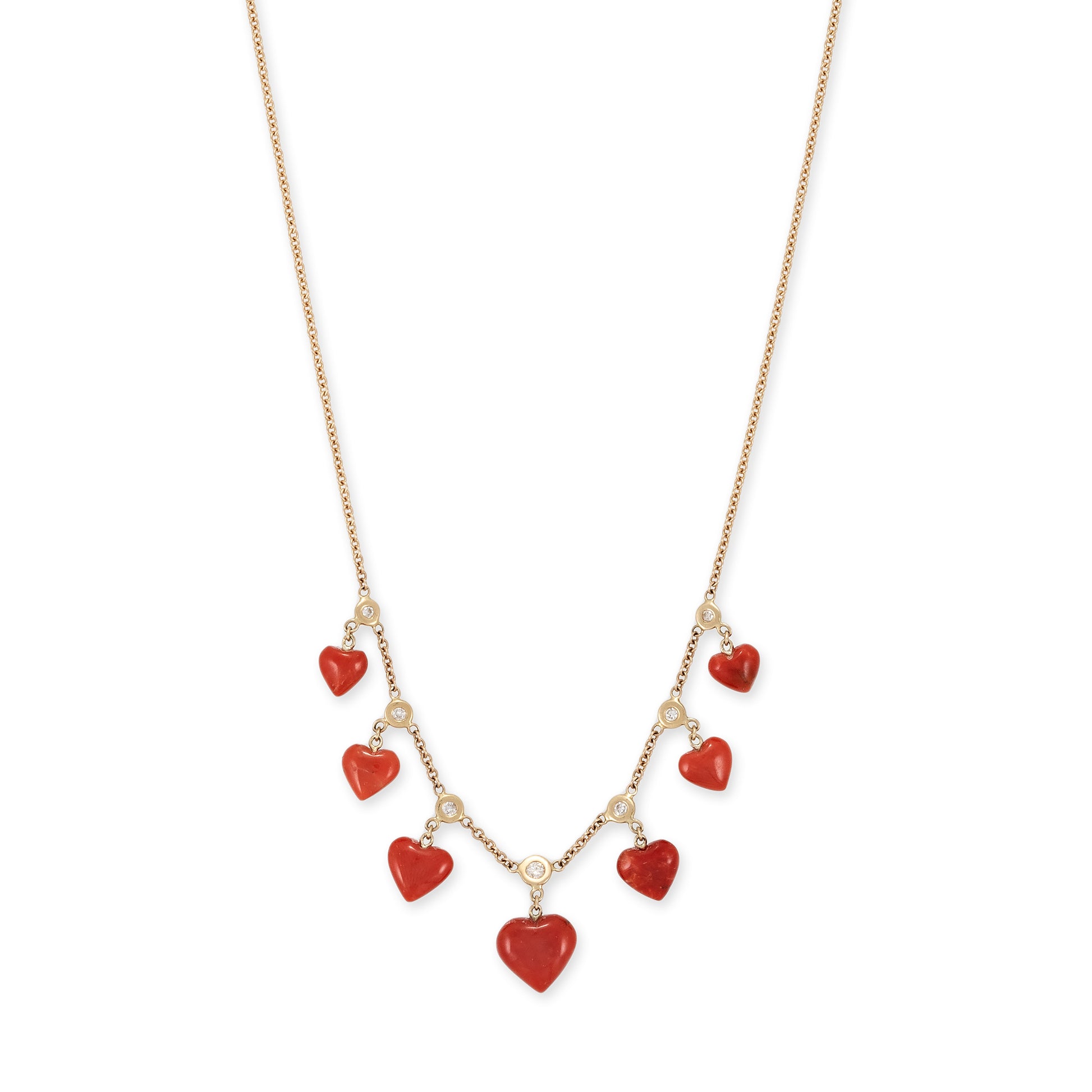 Coral Hearts + Diamond Shaker Necklace