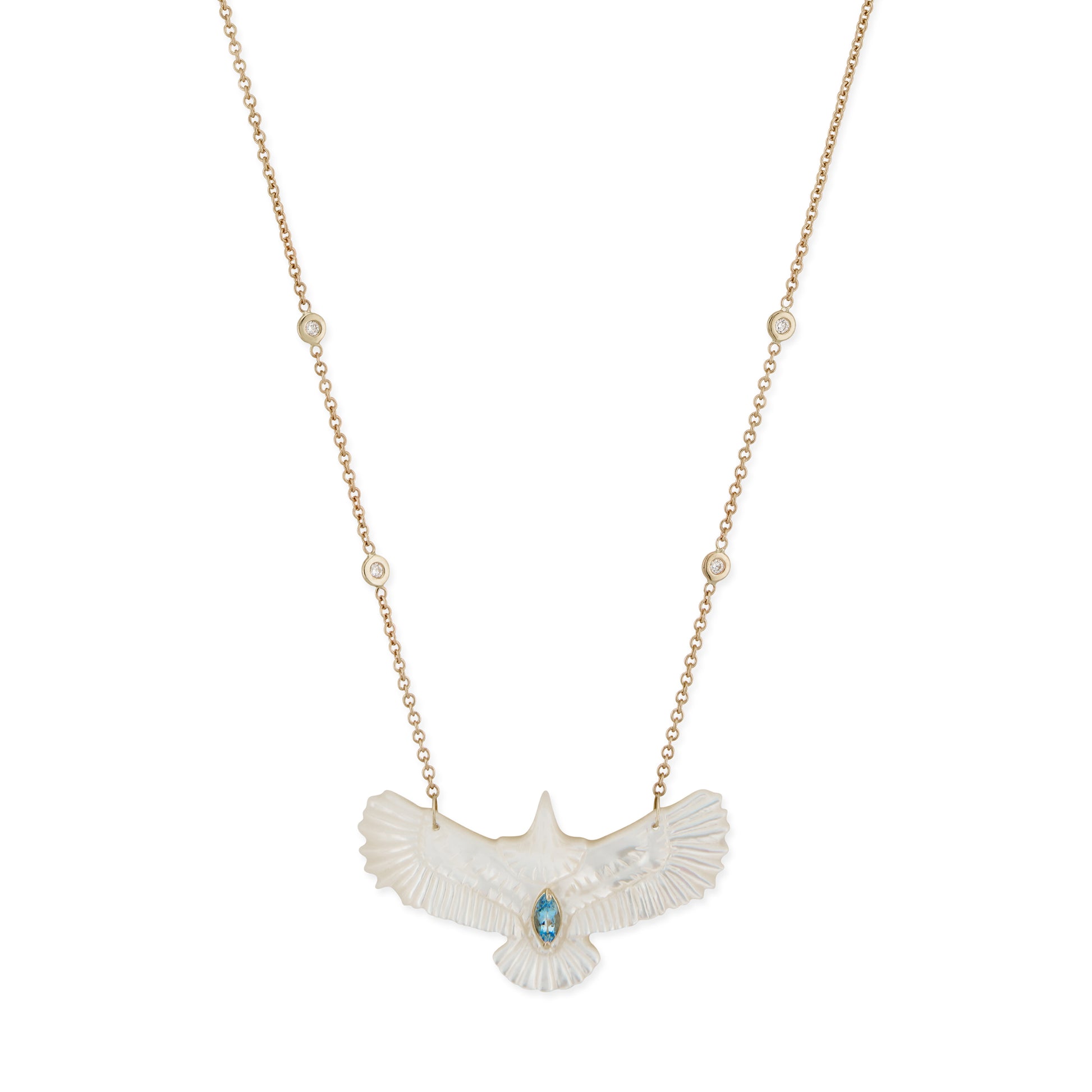 Aquamarine Marquise Pearl Thunderbird Diamond Necklace