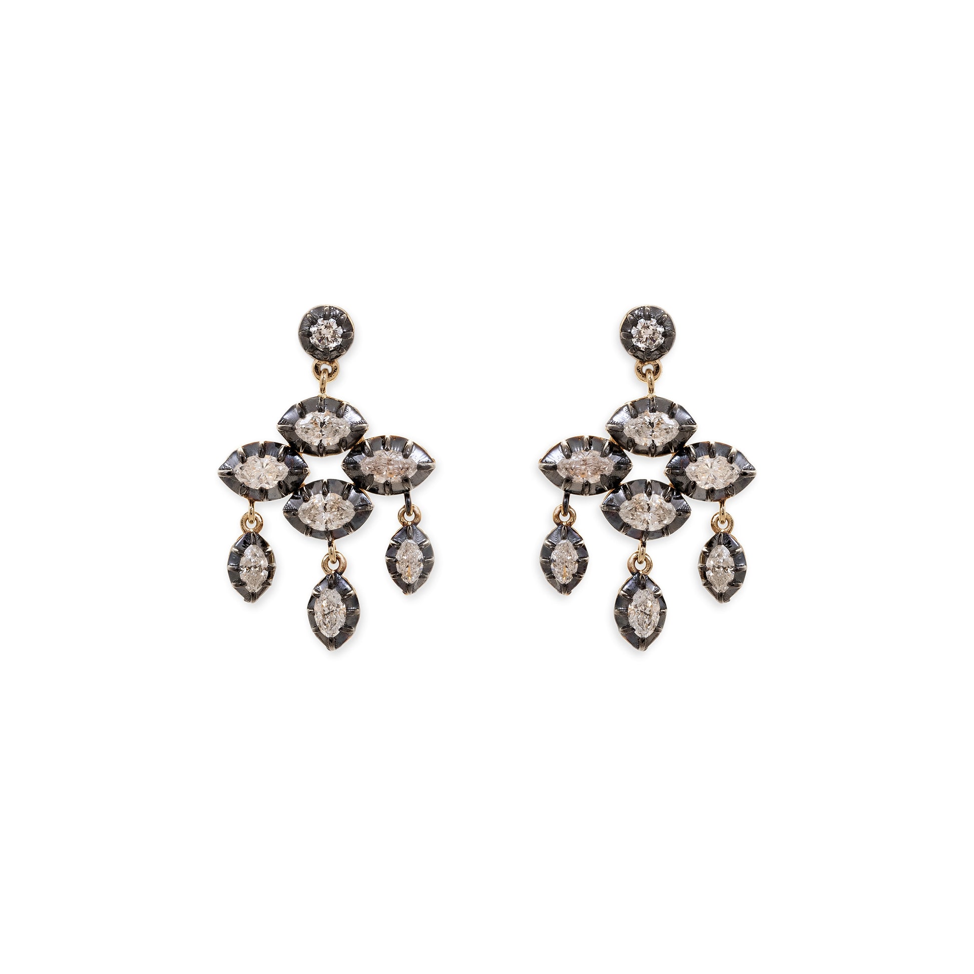 BLACK RHODIUM SOPHIA MARQUISE DIAMOND CHANDELIER EARRINGS