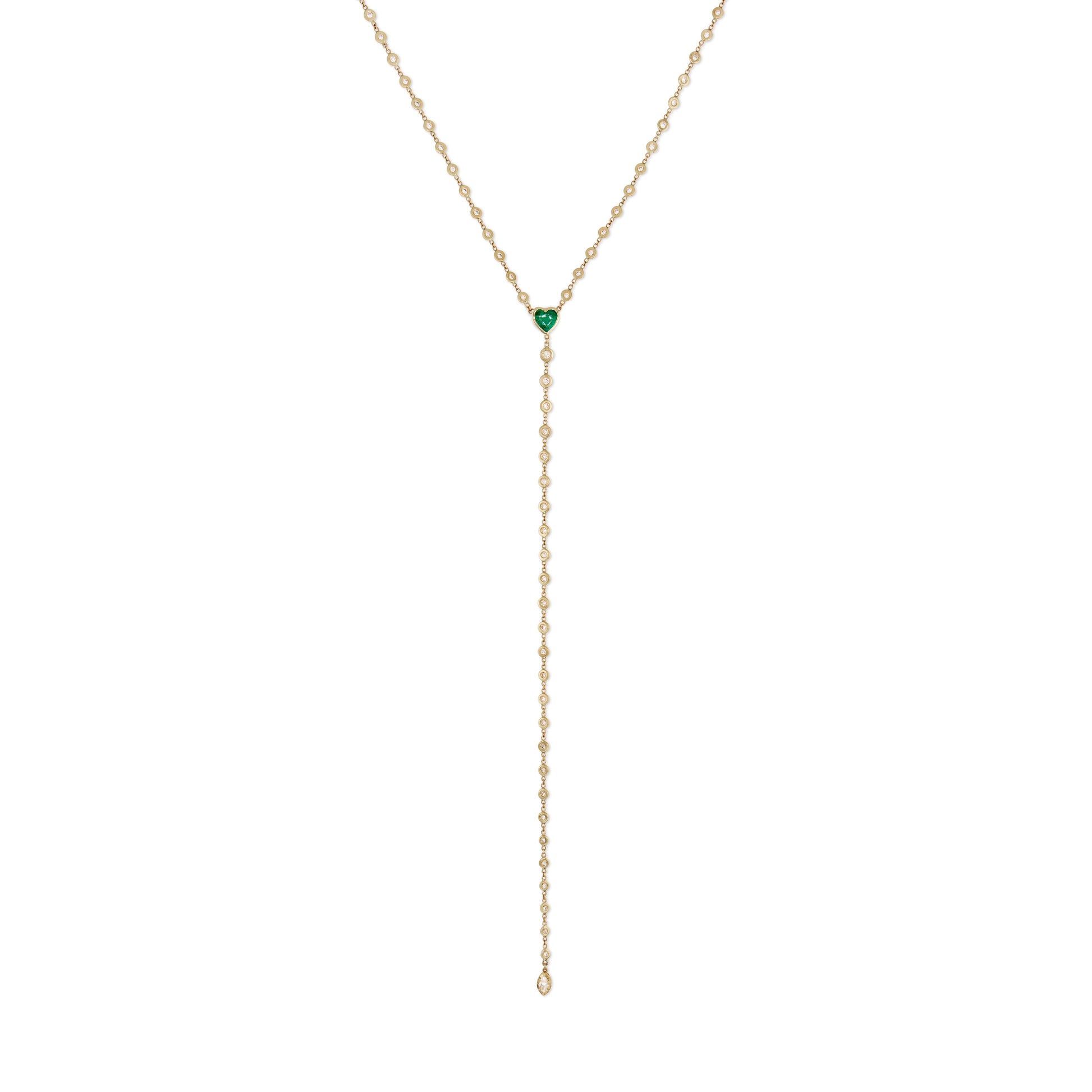 Emerald Heart Diamond Y Necklace