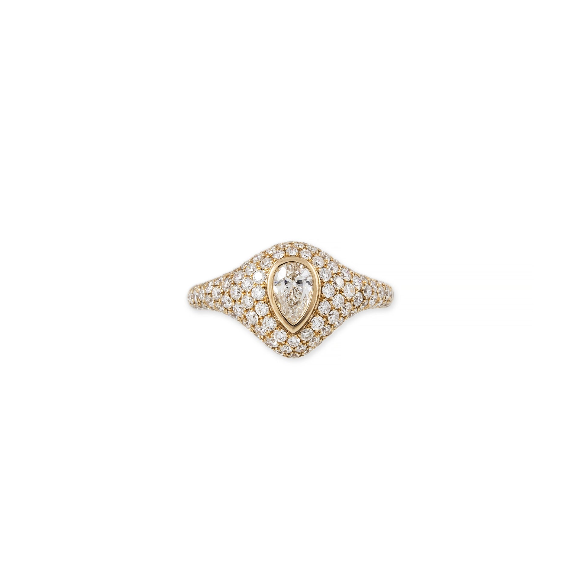 Large Teardrop Diamond Pave Signet Ring