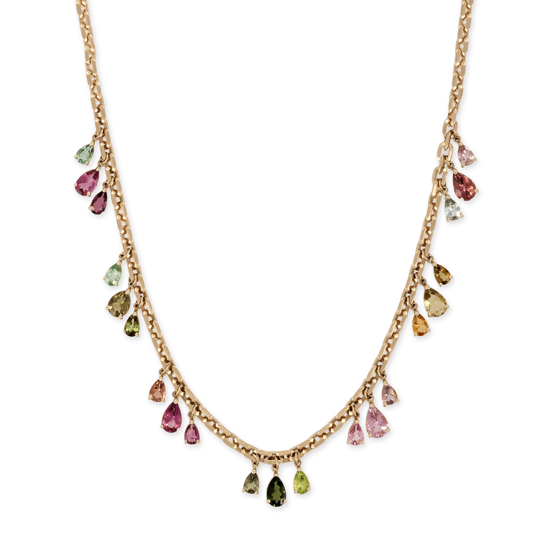 3x7 Multi Tourmaline Teardrop Shaker Moe Chain Necklace