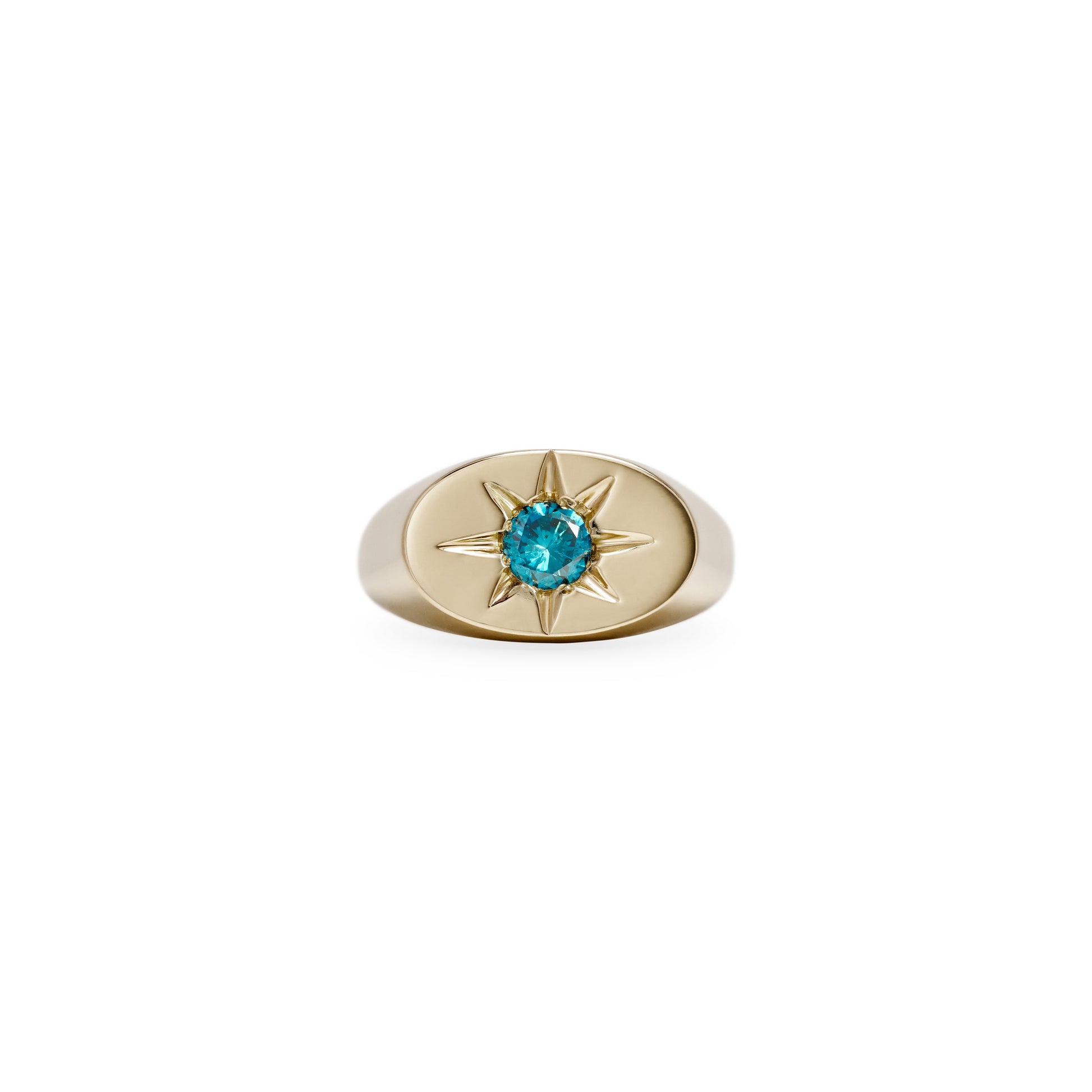 Blue Diamond Starburst Oval Signet Ring