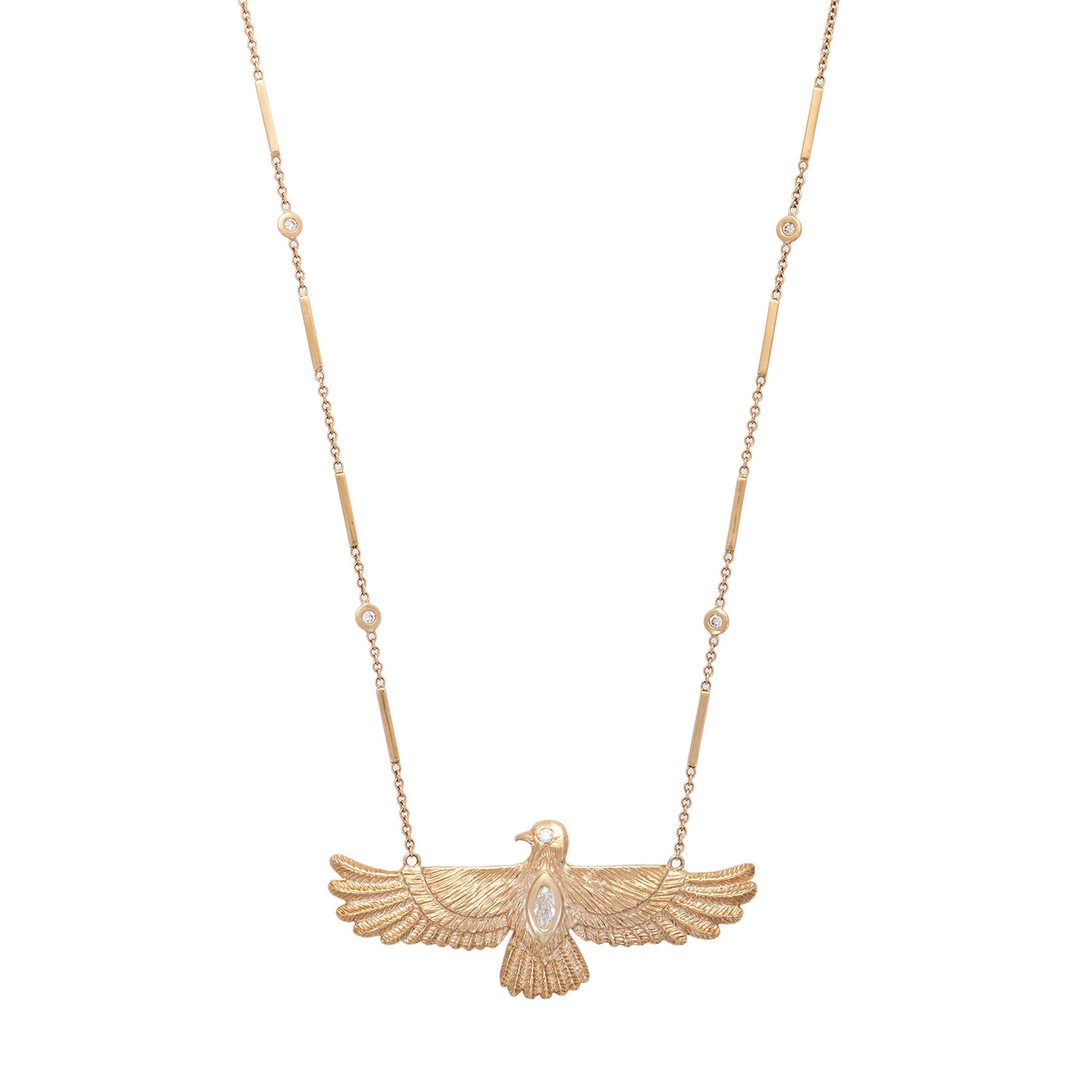 Large Marquise Diamond Thunderbird Smooth Bar Necklace