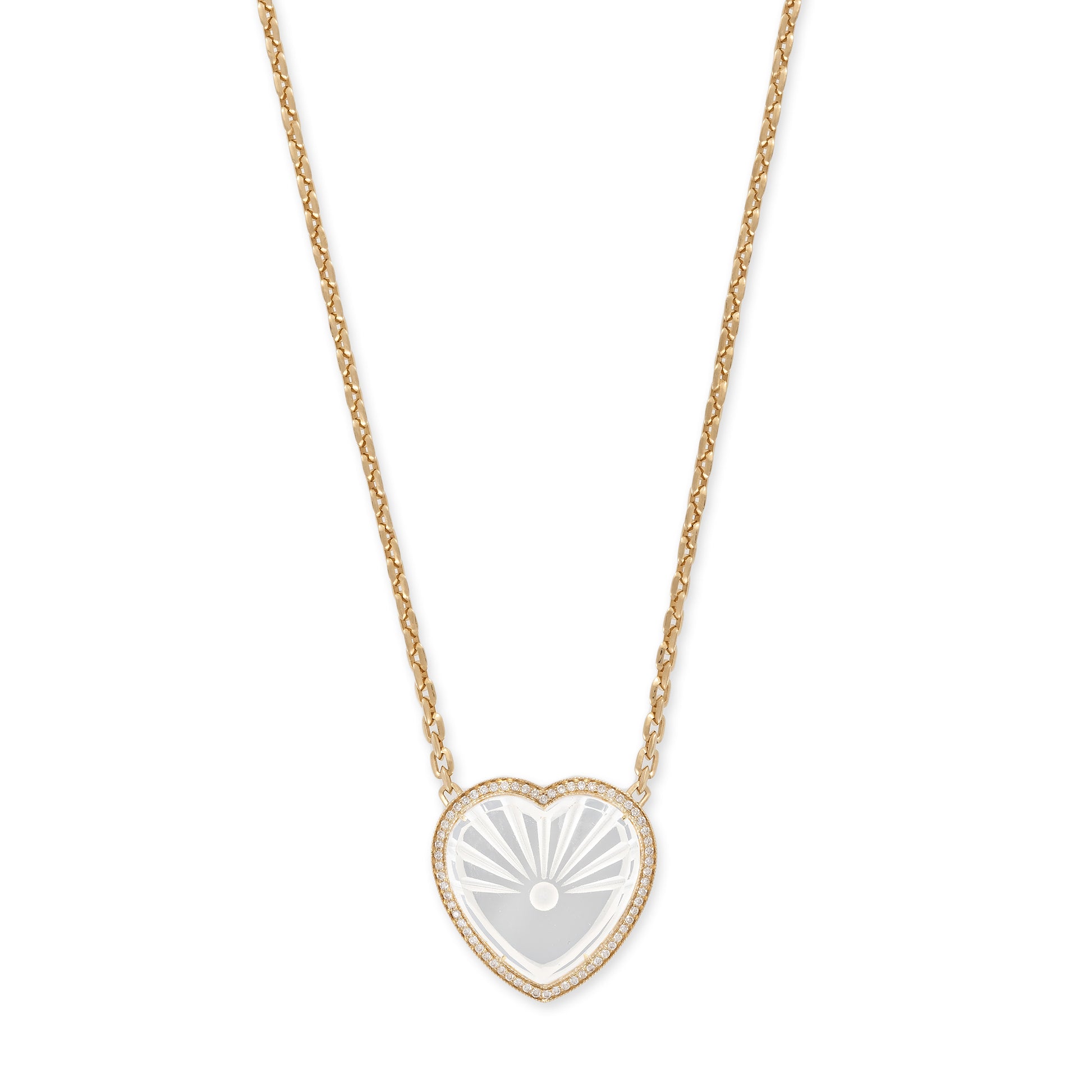 Large Pavé Carved Sunshine Clear Quartz Heart Moe Chain Necklace