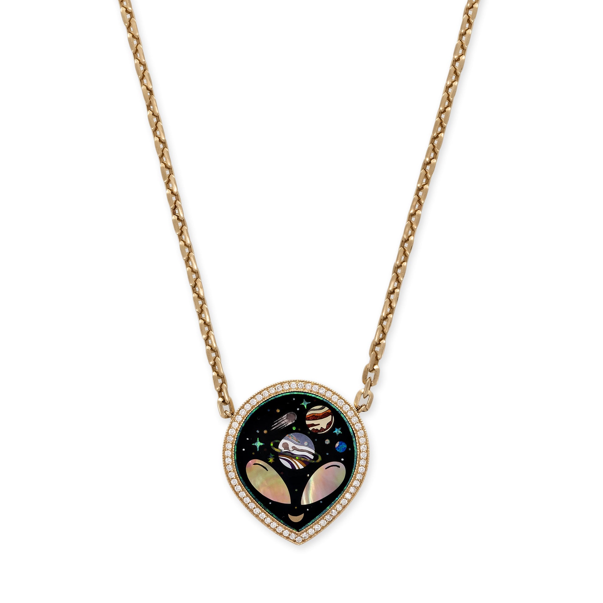 Large Pavé Onyx + Pearl Alien Galaxy Inlay MOE Chain Necklace