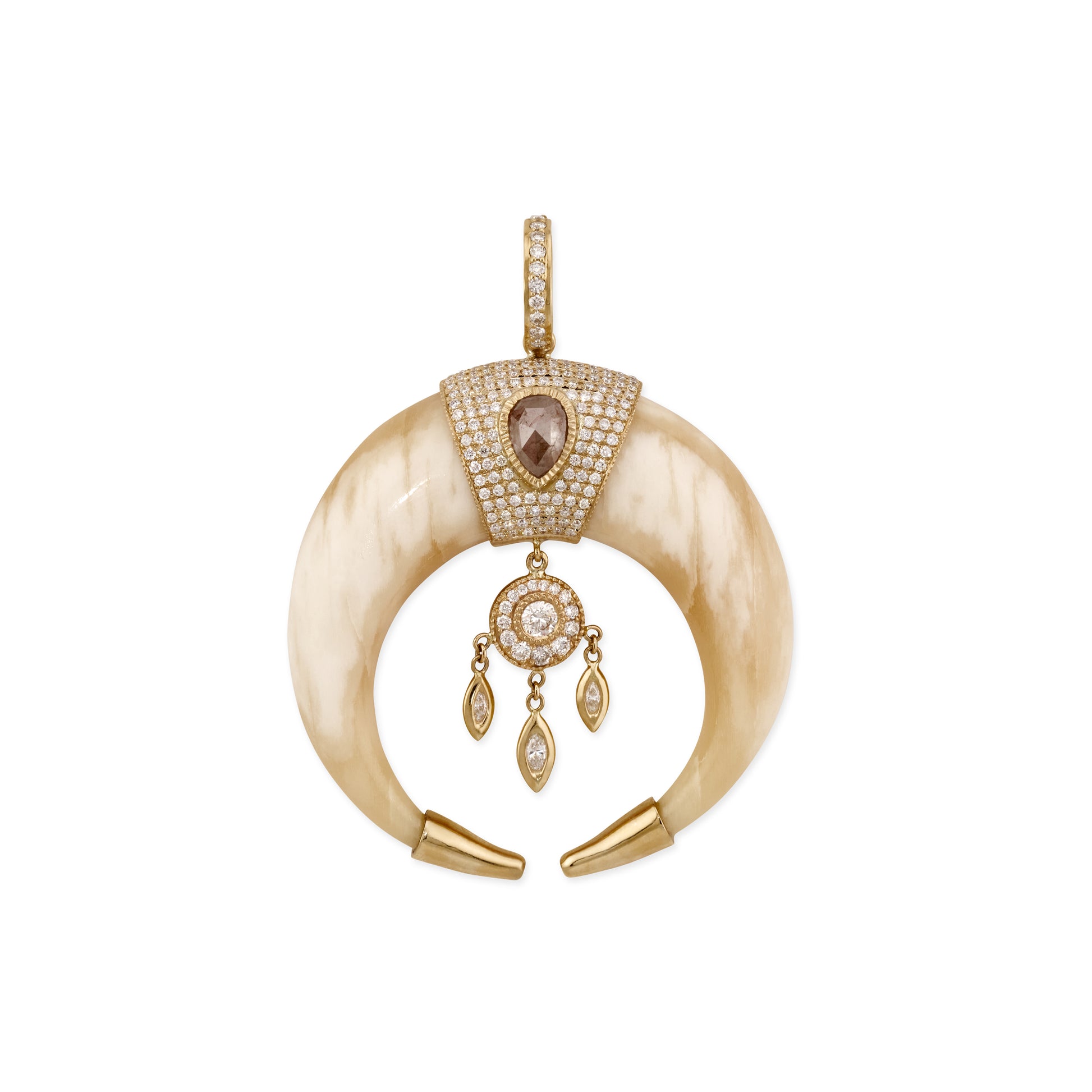 Large Pave Rose Cut Cap Bone Double Horn Dreamcatcher Shaker Charm