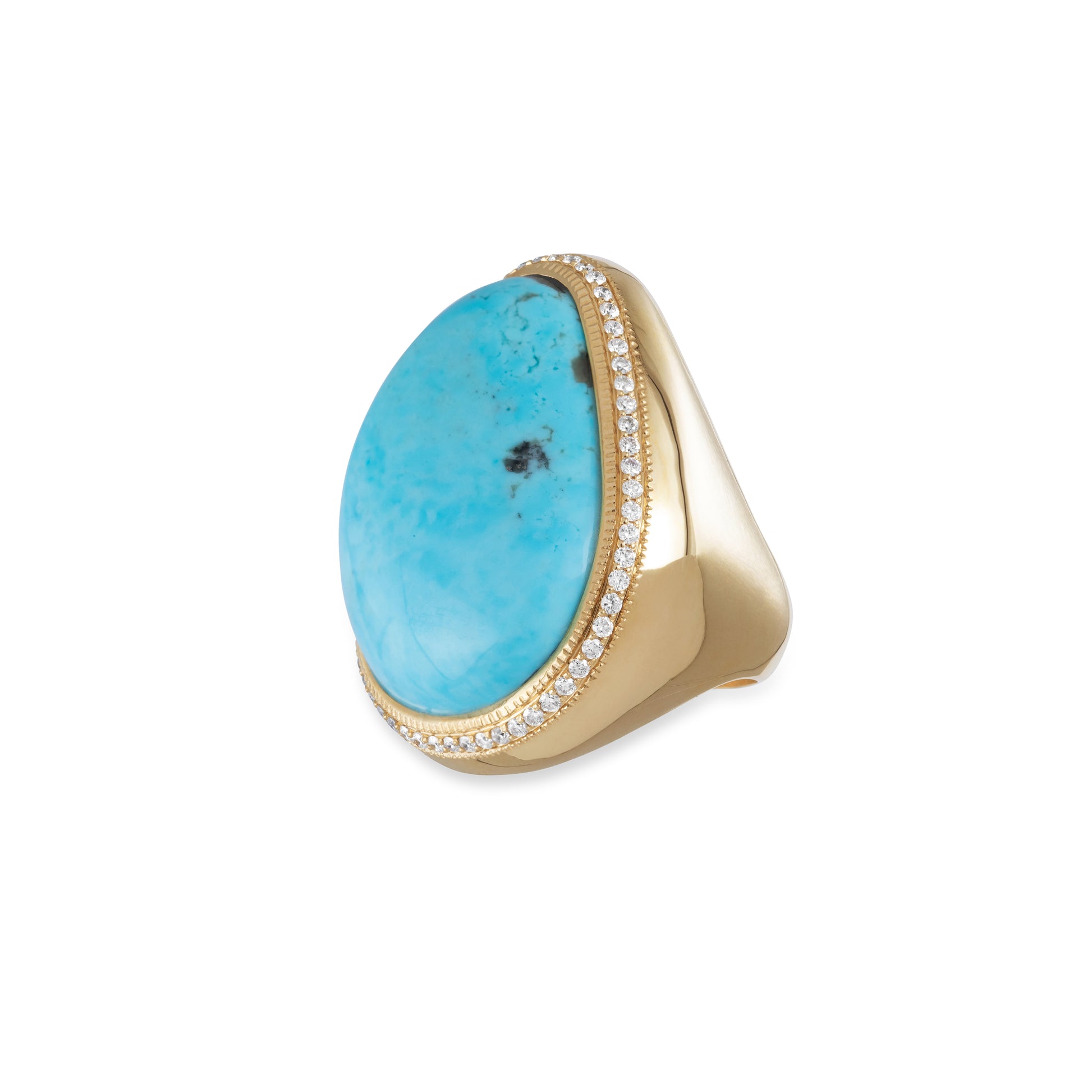 Large Pave Smooth Freeform Turquoise Ring