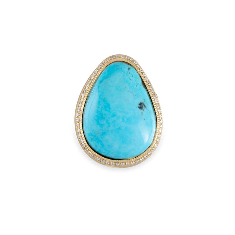 LARGE PAVE SMOOTH FREEFORM TURQUOISE RING