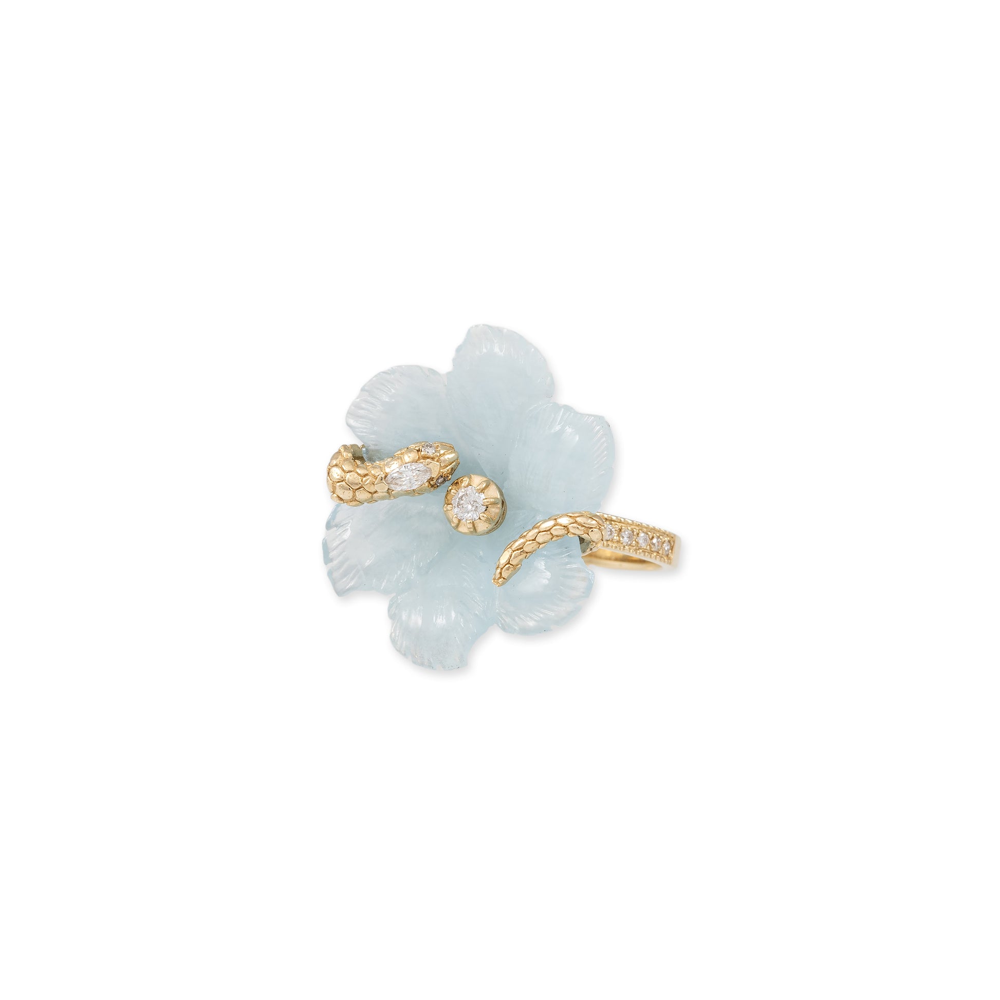 Large Snake Wrapped Aquamarine Flower Pave Ring