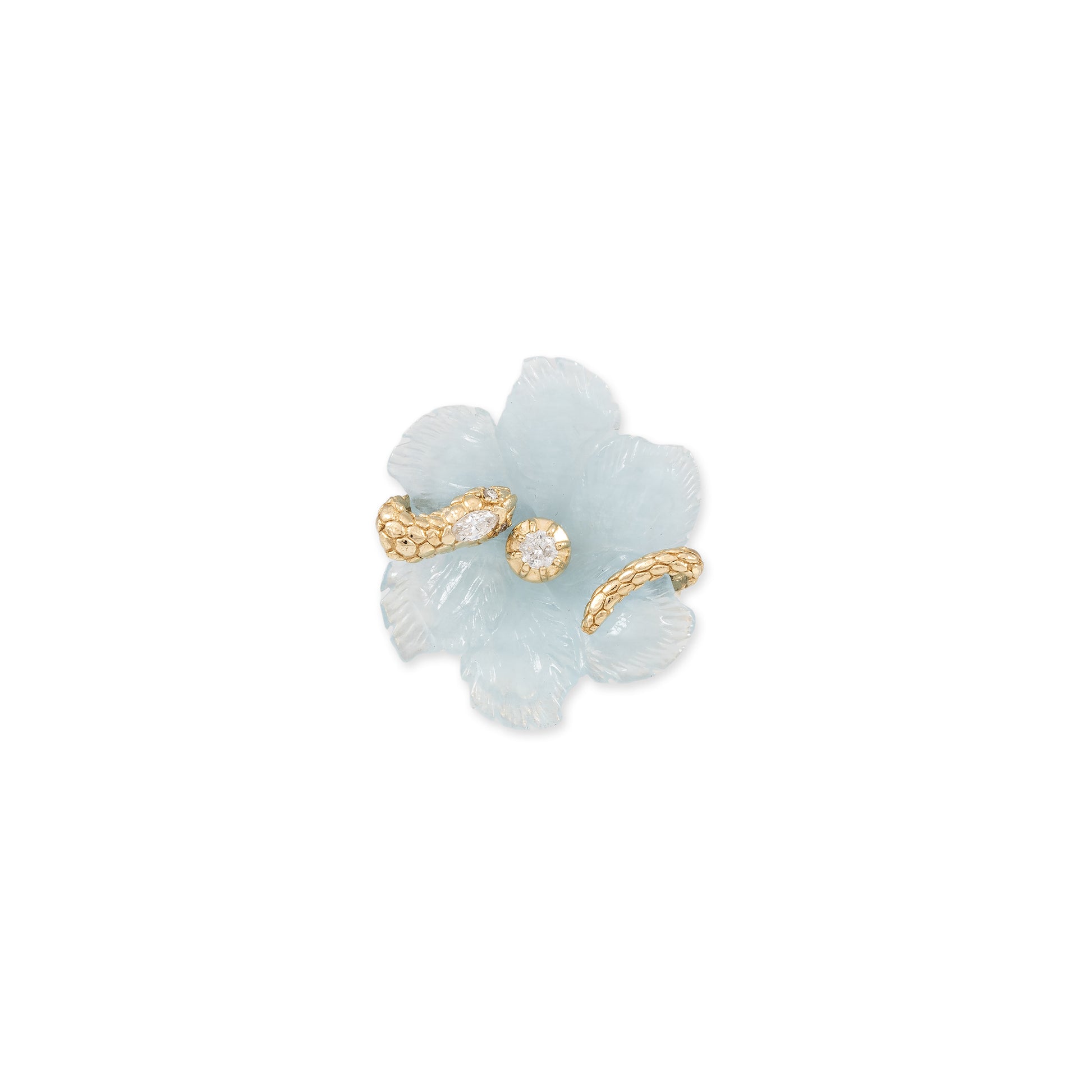 Large Snake Wrapped Aquamarine Flower Pave Ring