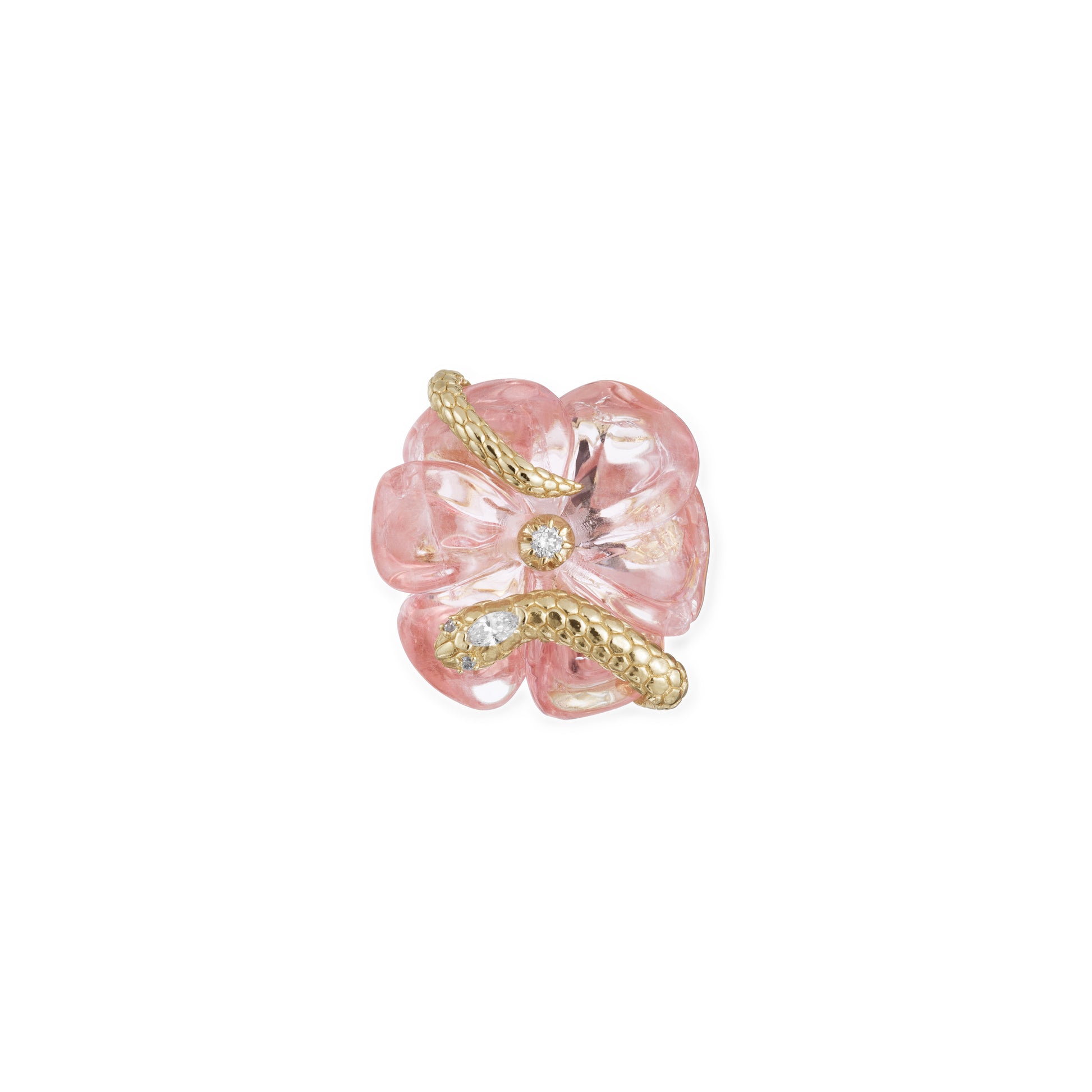 Large Snake Wrapped Pink Tourmaline Flower Pave Ring