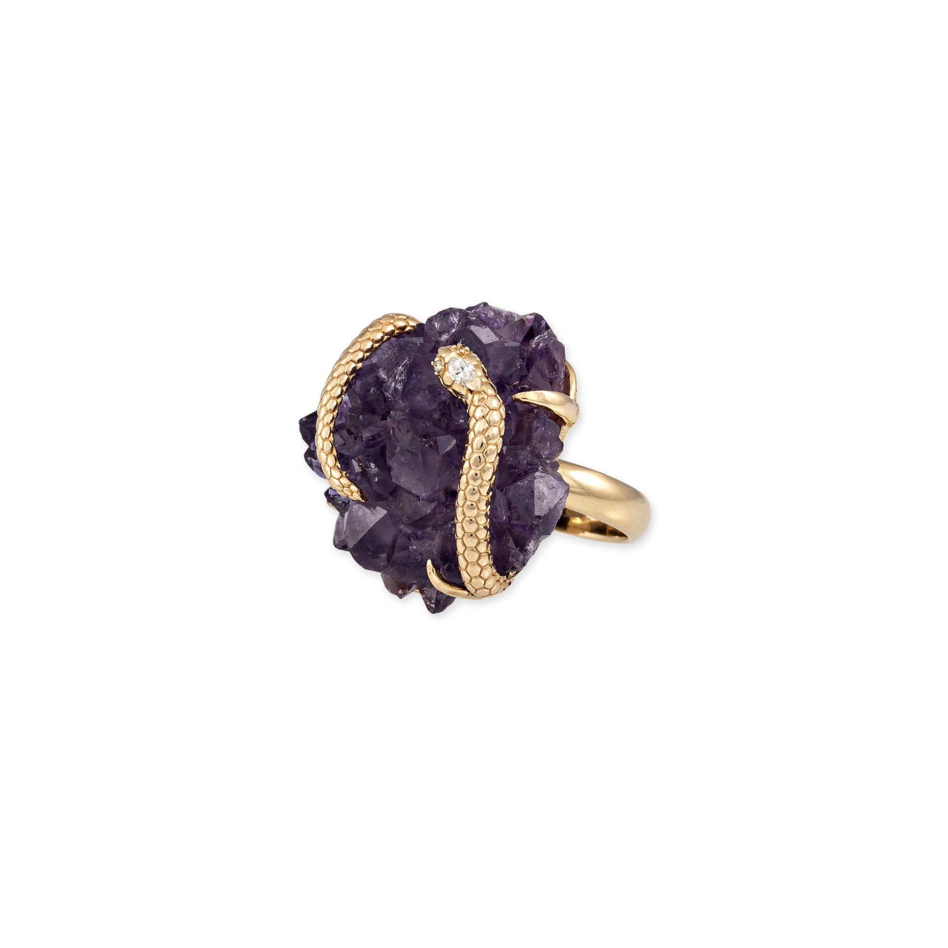 Marquise Diamond Textured Wrapped Snake Amethyst Cluster Ring