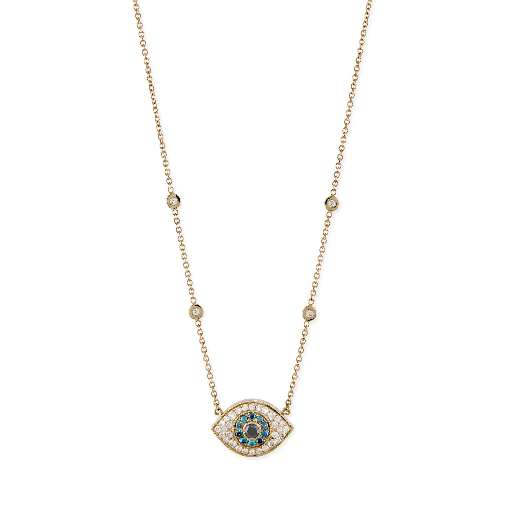 Medium Black, Blue and White Pave Diamond Eye Necklace