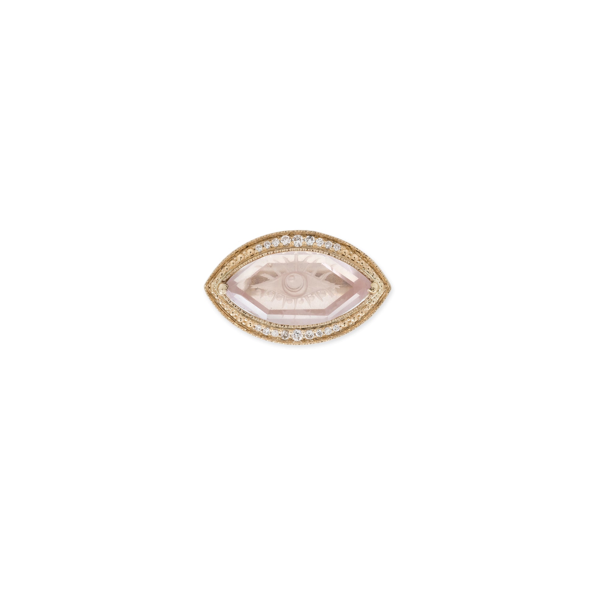 Pave Carved Eye Burst Rose Quartz Marquise Ring