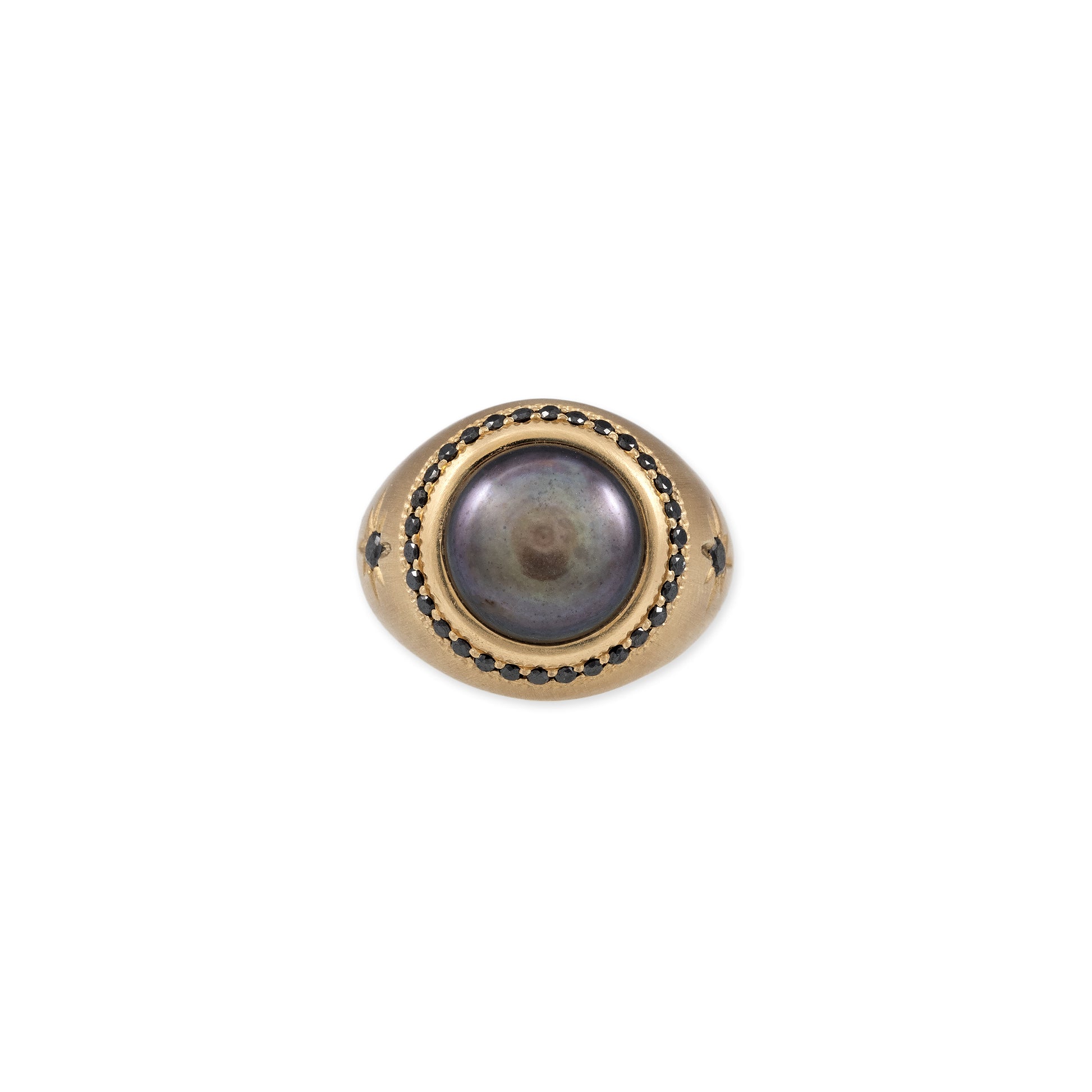 Pave Round Black Pearl Starburst Ring