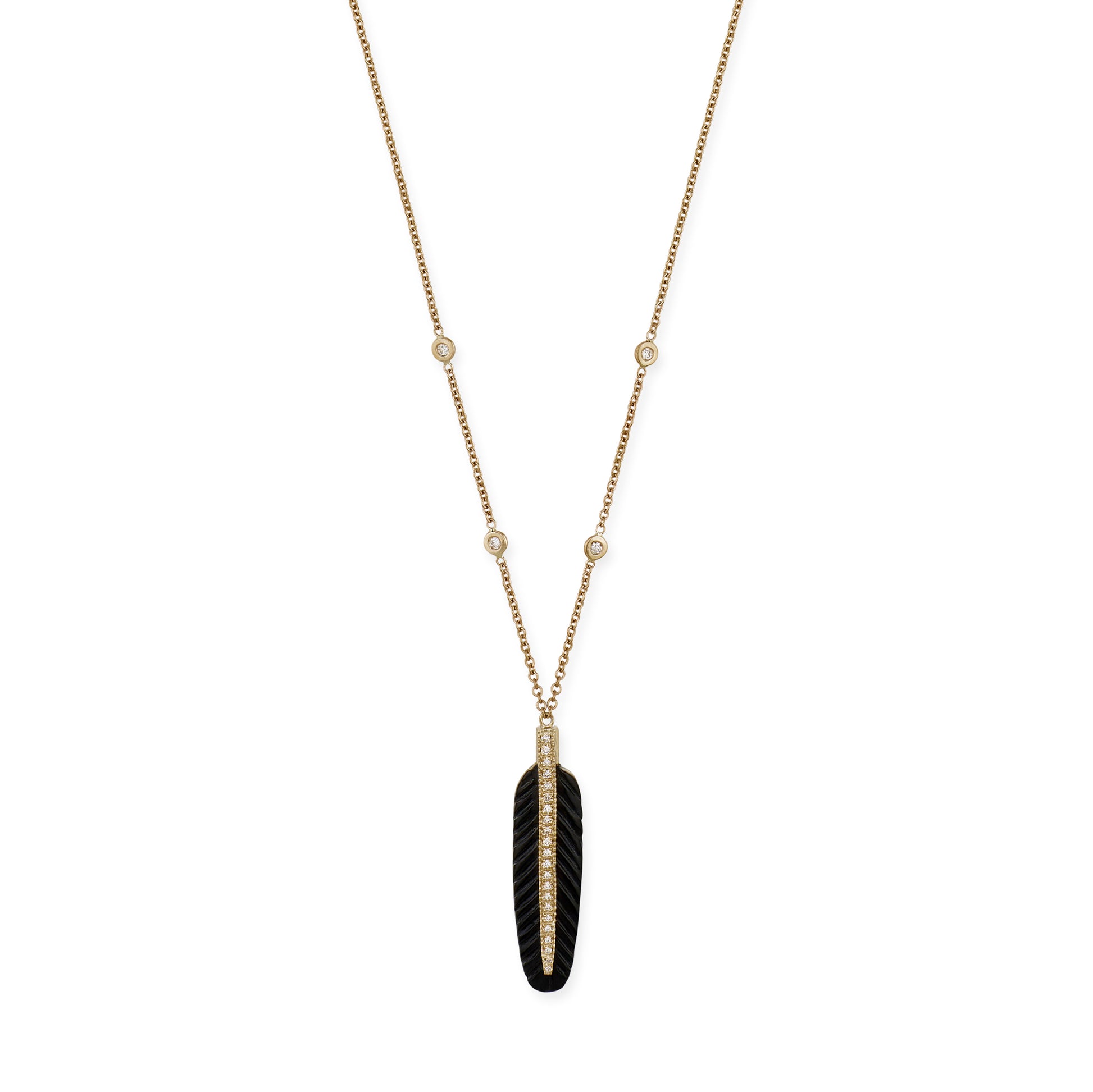 Pave Gemstone Feather Necklace