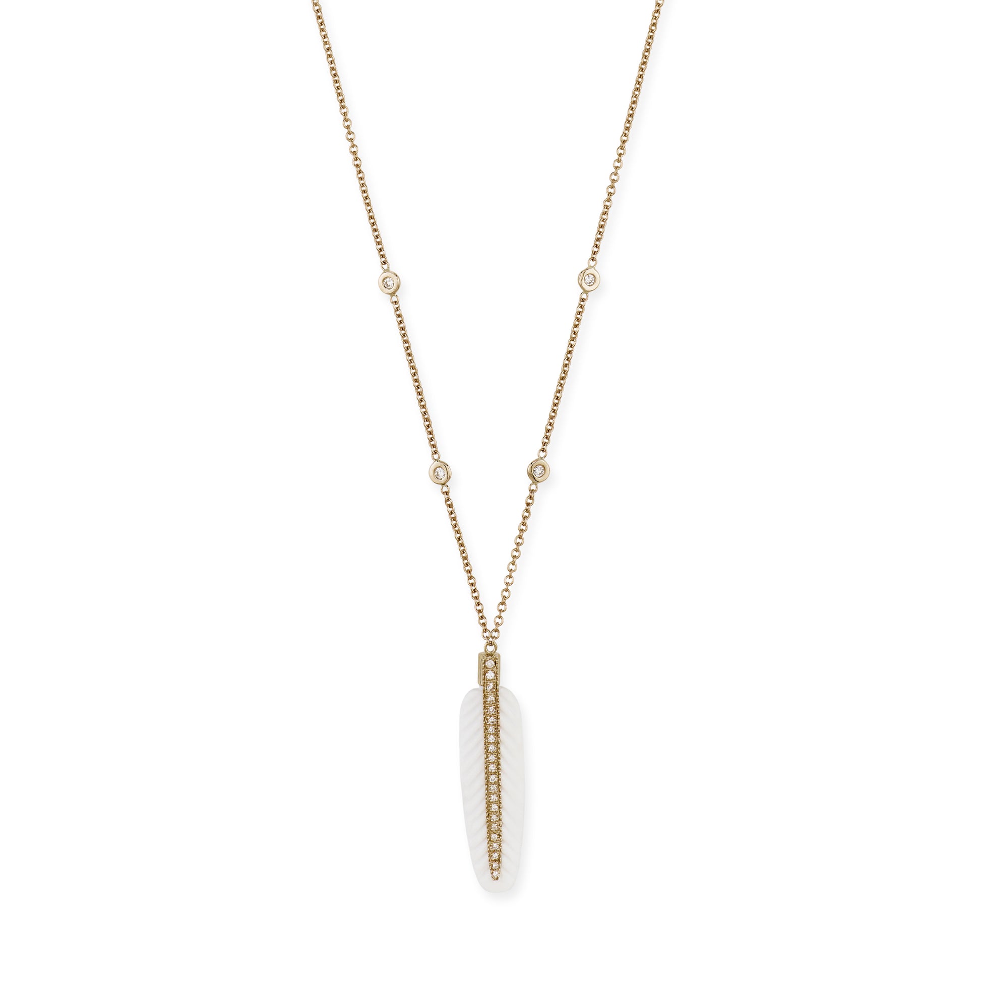 Pave Gemstone Feather Necklace