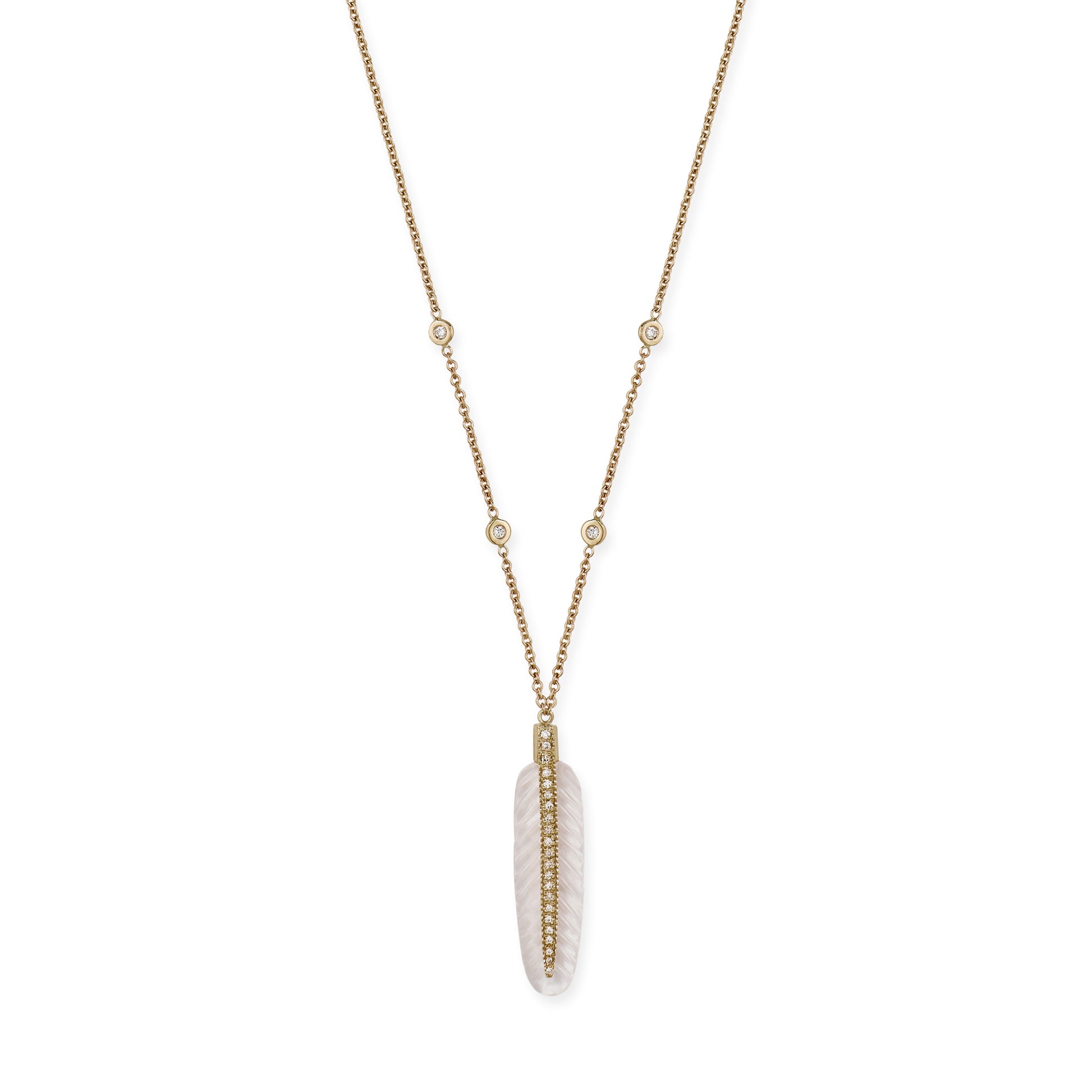 Pave Gemstone Feather Necklace