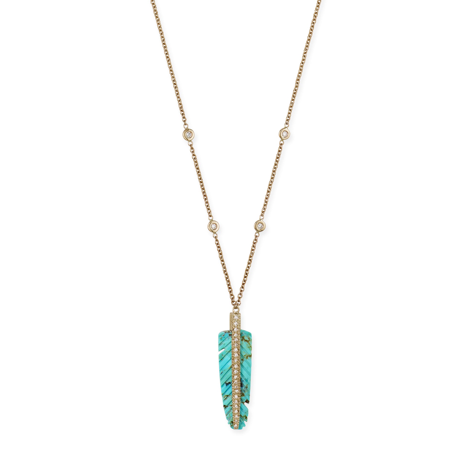 Pave Gemstone Feather Necklace