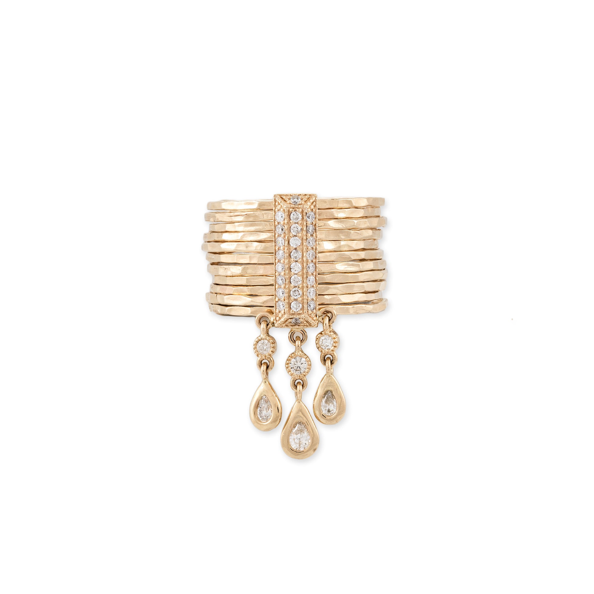 Pave Brick Multi Waif Ring With Round + Teardrop Diamond Shakers