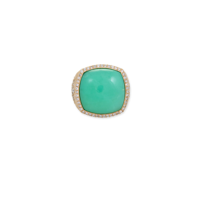 PAVE CHRYSOPRASE SQUARE + PAVE SWEET LEAF SIDES RING
