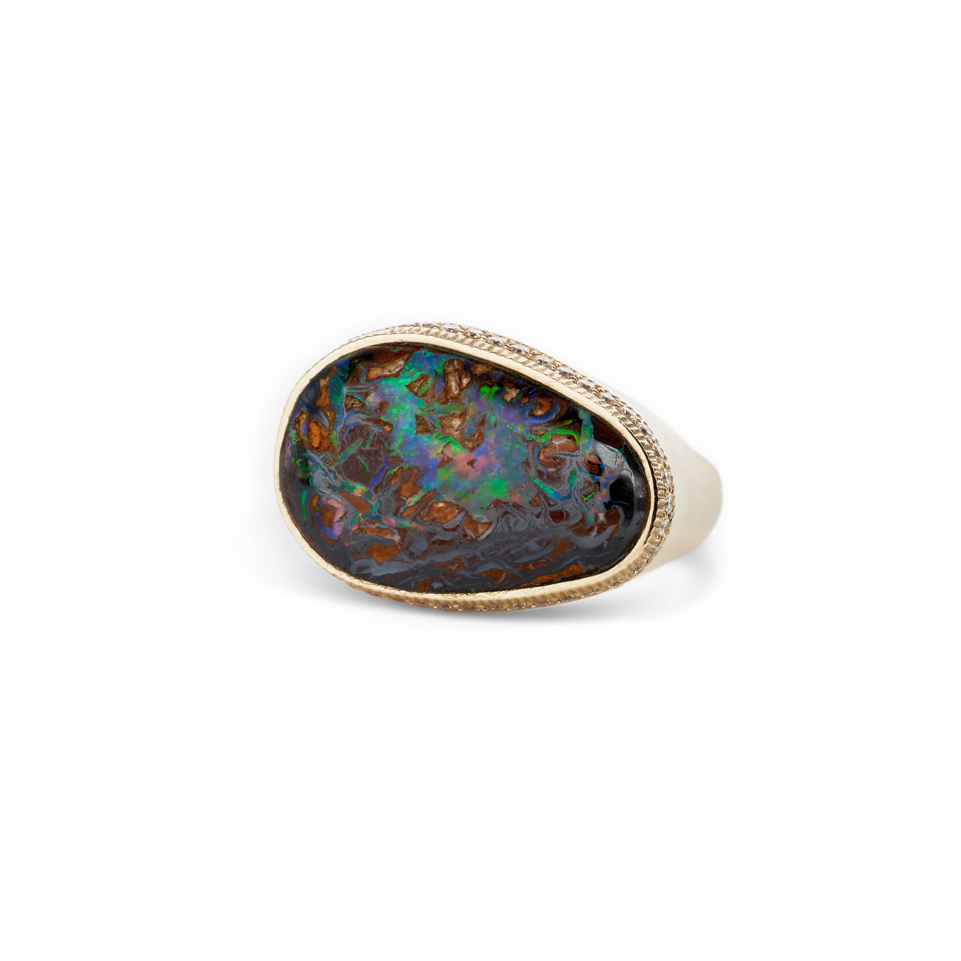 Pave Horizontal Freeform Koroit Opal Ring