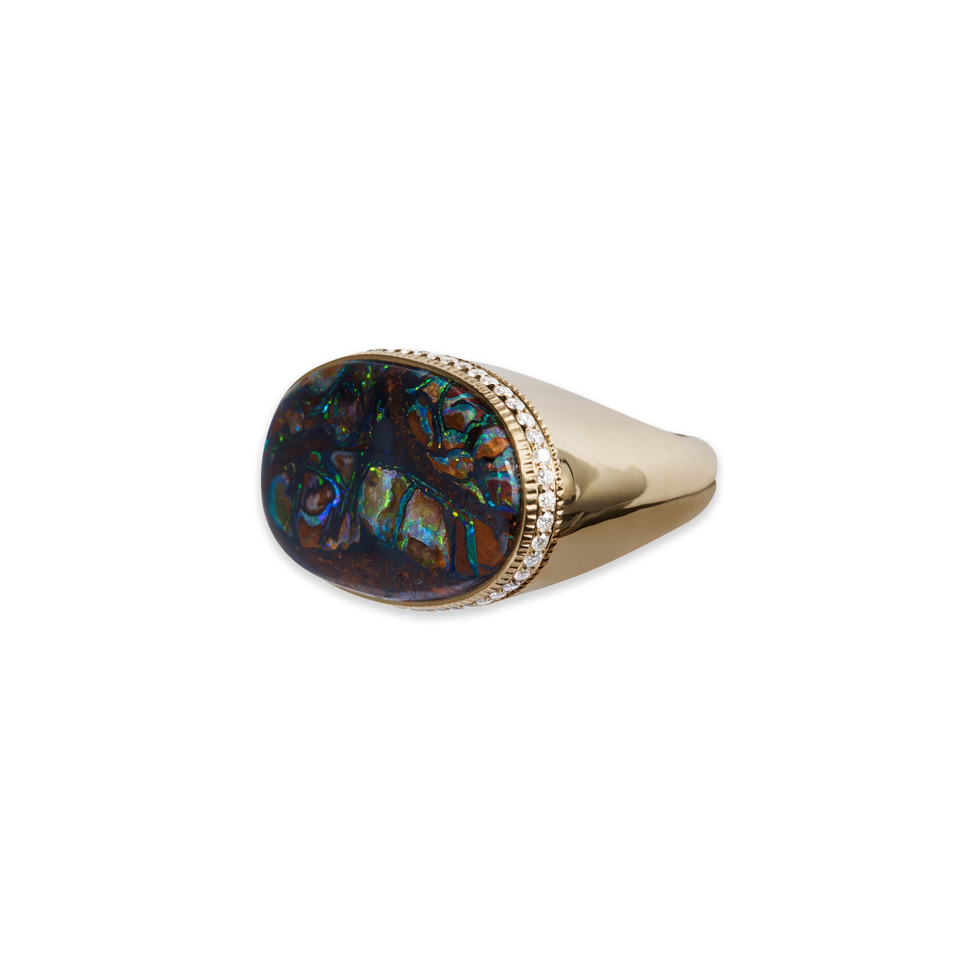 Pave Horizontal Oval Koroit Opal Ring